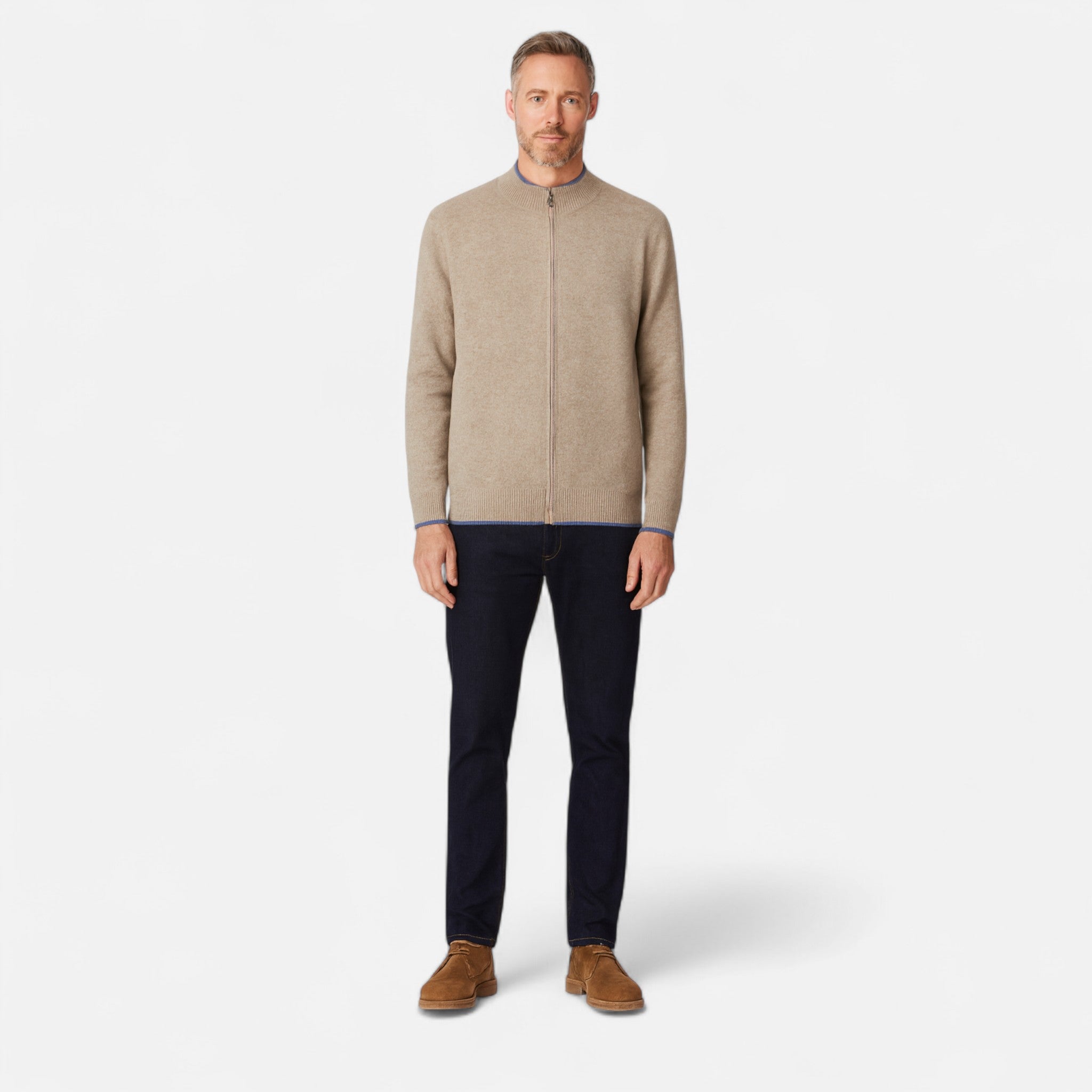 Ancienne Monde | Pull Homme Col Montant Laine Mérinos Zippé