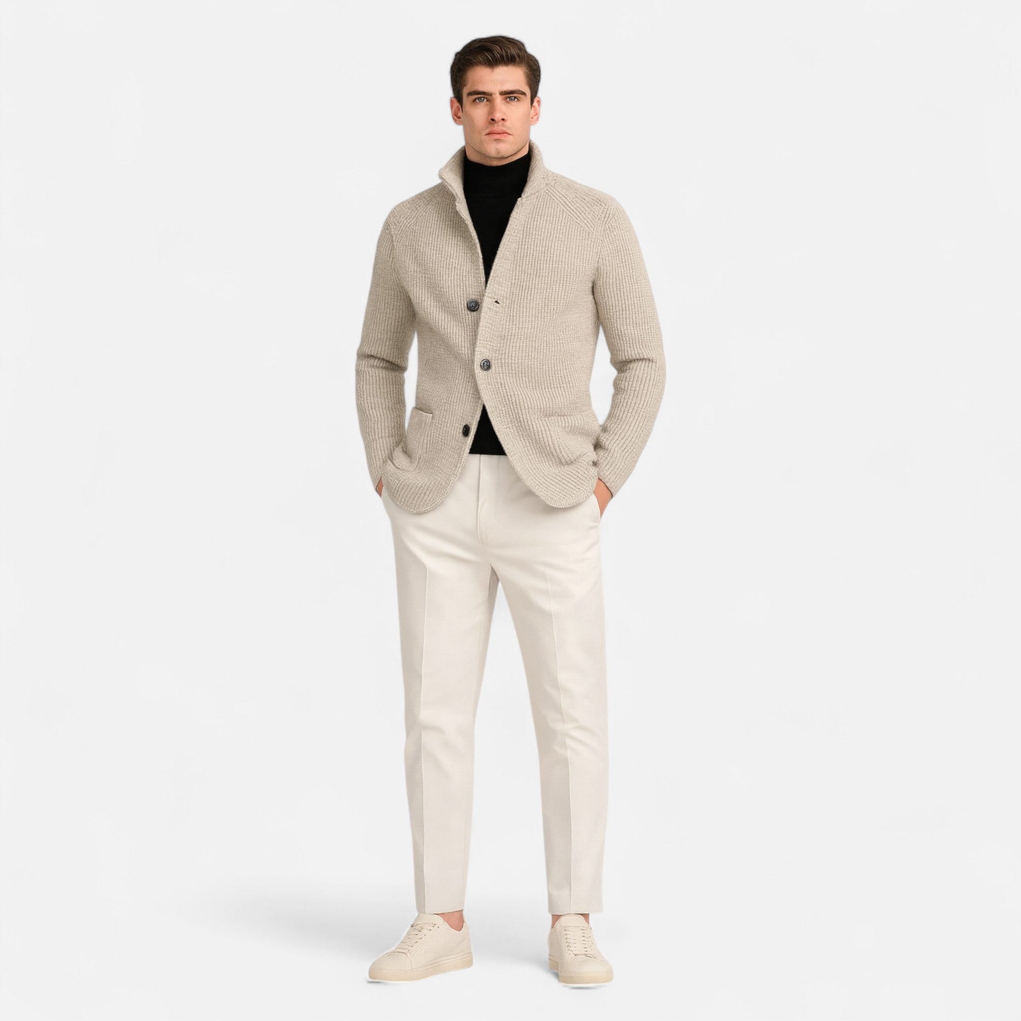 Ancienne Monde | Veste Homme en Maille Structurée Col Montant