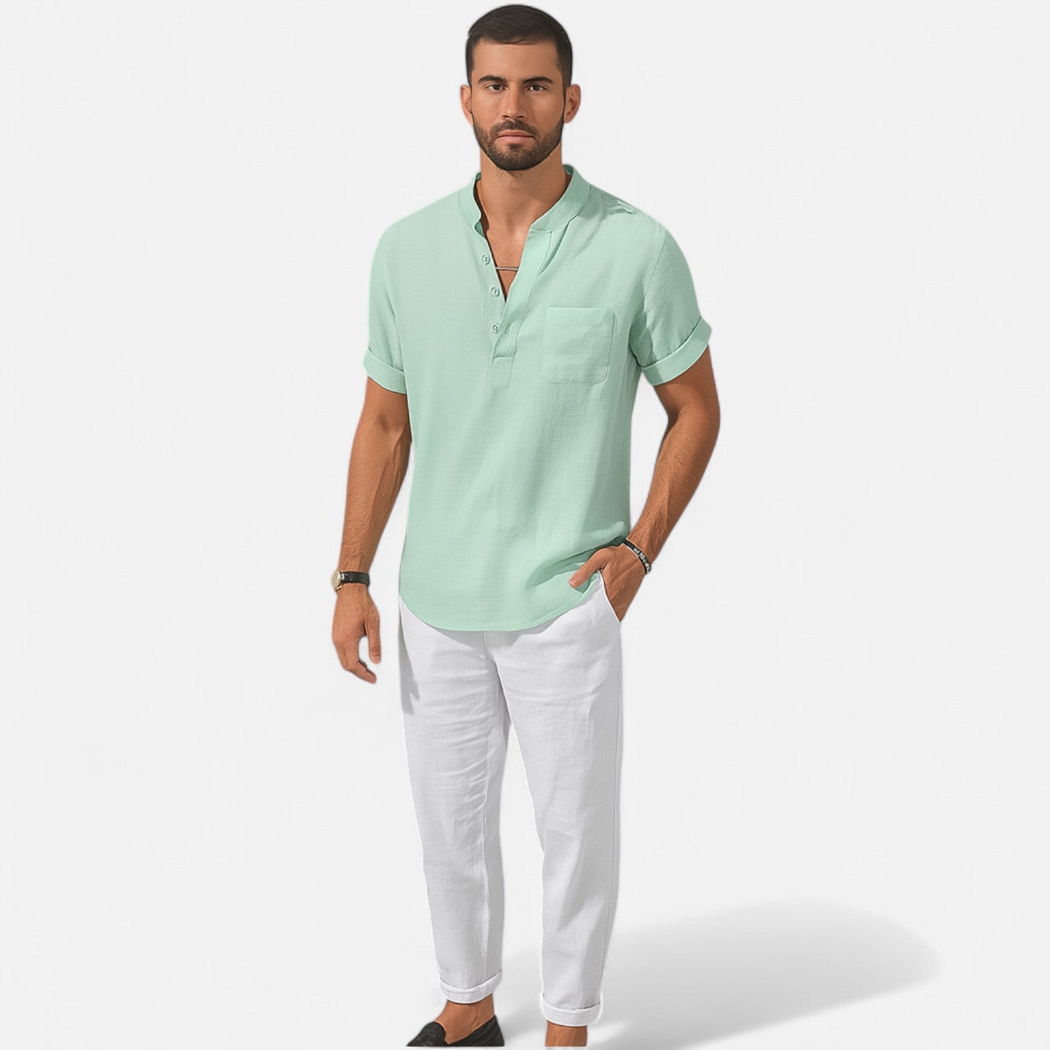 Ancienne Monde | Chemise Henley en Coton-Lin pour Homme – Essentiel Estival Aéré