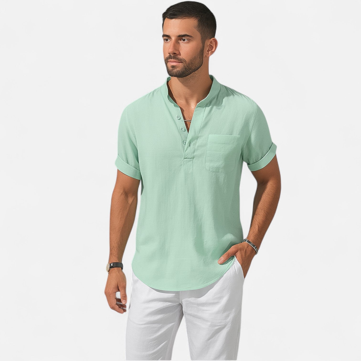 Ancienne Monde | Chemise Henley en Coton-Lin pour Homme – Essentiel Estival Aéré