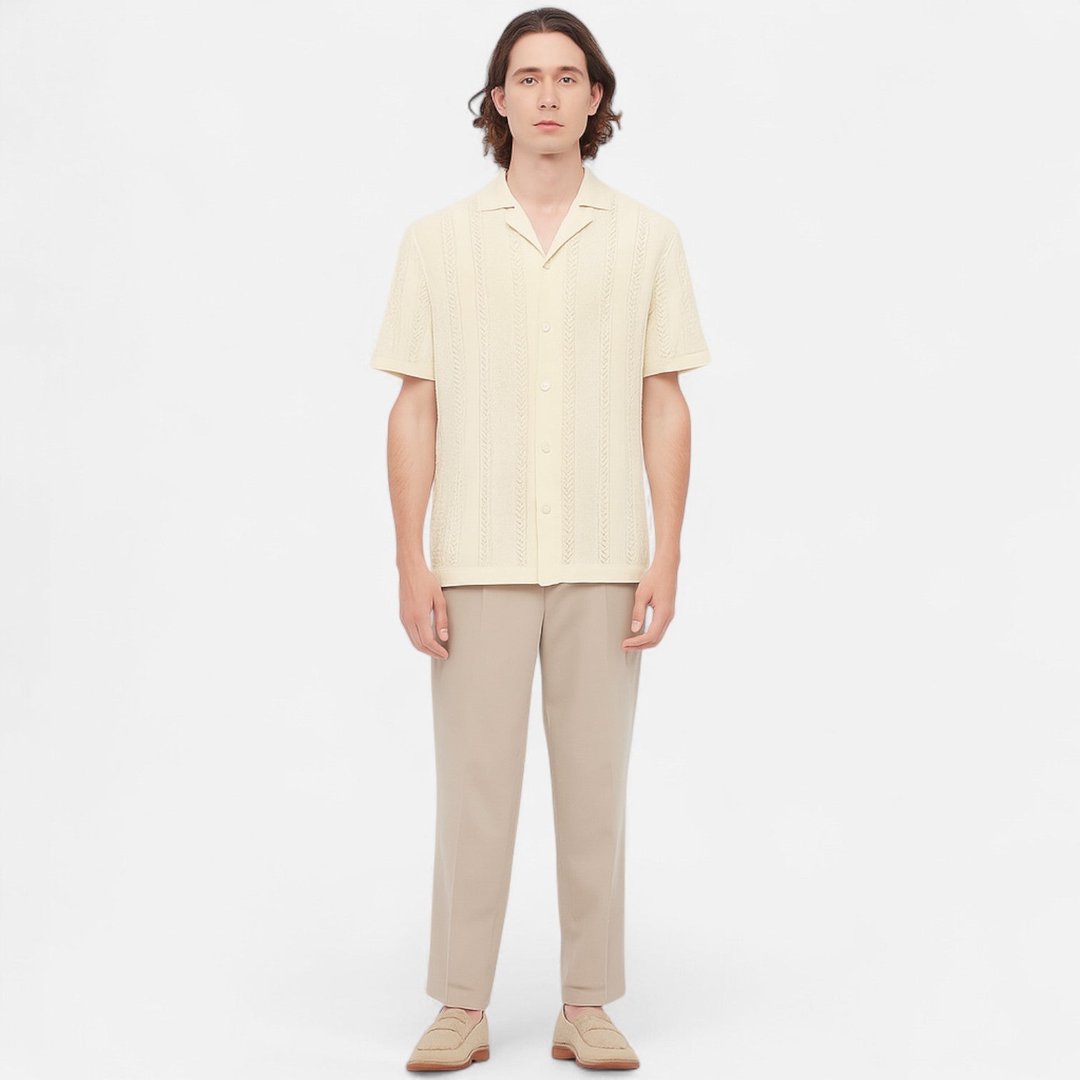 Ancienne Monde | Chemise en Maille Rayée Patchwork pour Homme – Texture Contemporaine