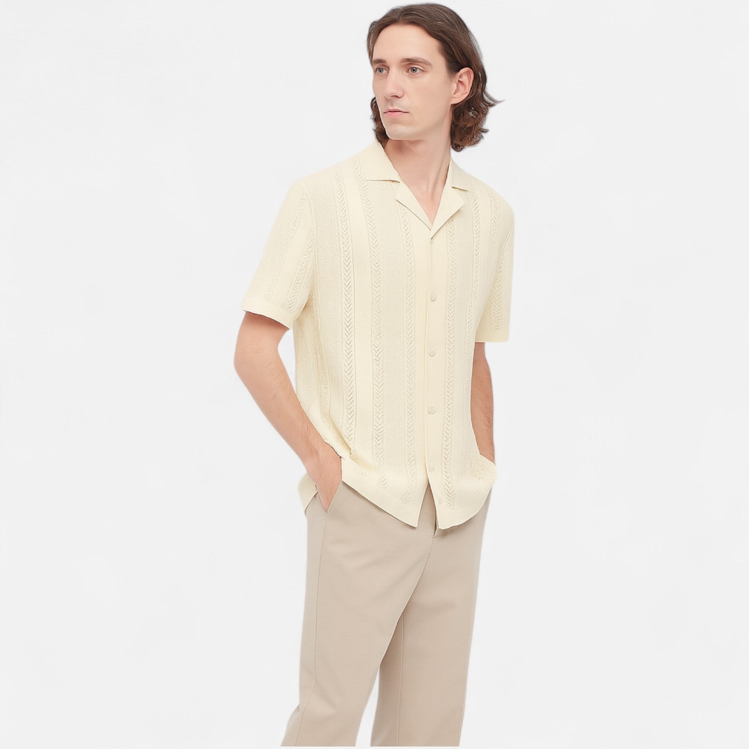 Ancienne Monde | Chemise en Maille Rayée Patchwork pour Homme – Texture Contemporaine