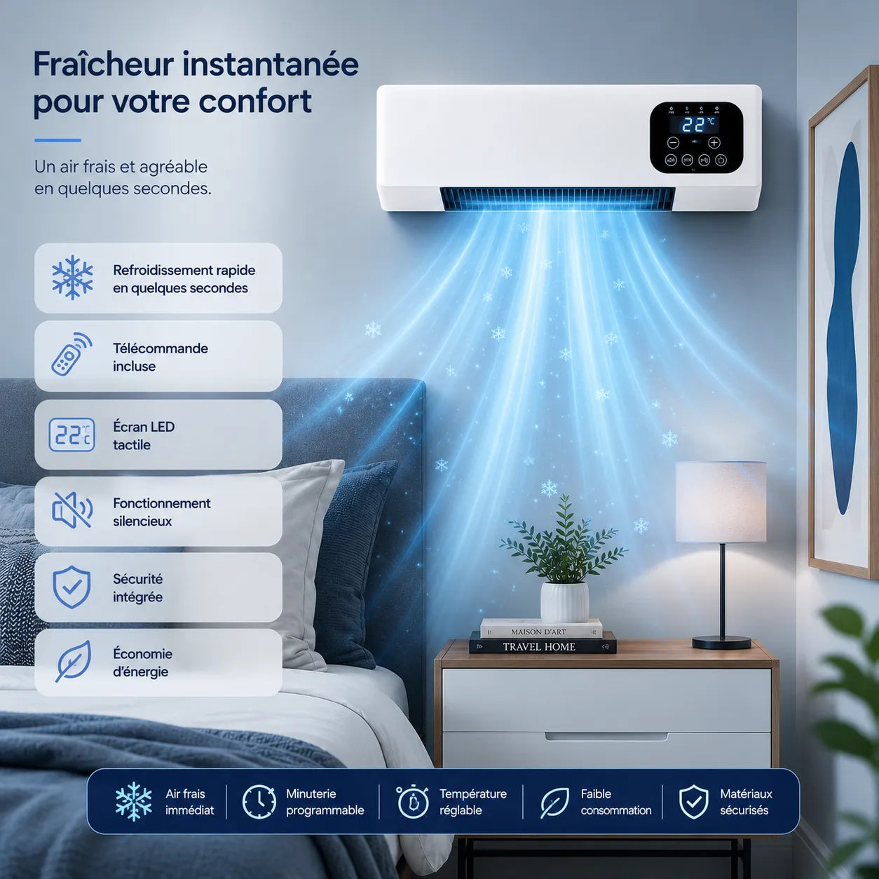 Aparato de calefacción y ventilación mural de 2000 W con control remoto y 3 velocidades