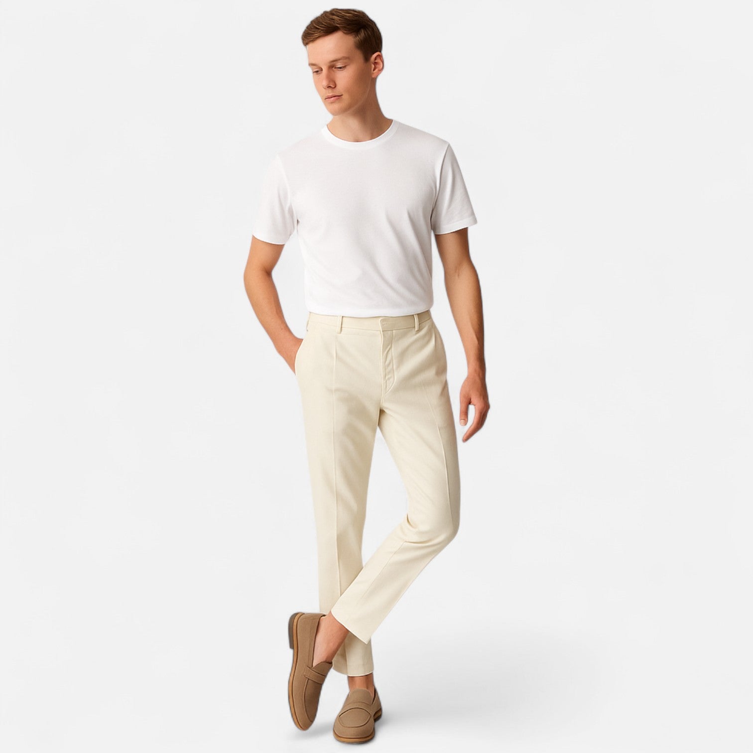 Ancienne Monde | Pantalon Chino Coupe Droite pour Homme – Mélange de Coton à Jambe Classique