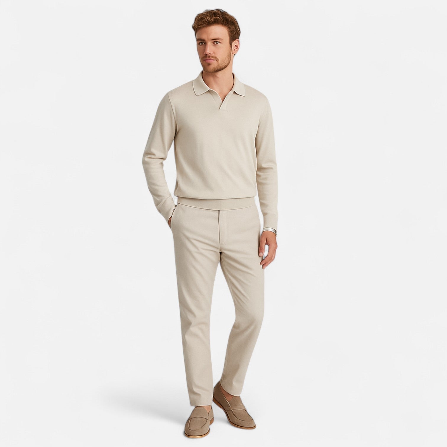 Ancienne Monde | Polo à Manches Longues pour Homme – Col Classique et Maille Structurée Élégante