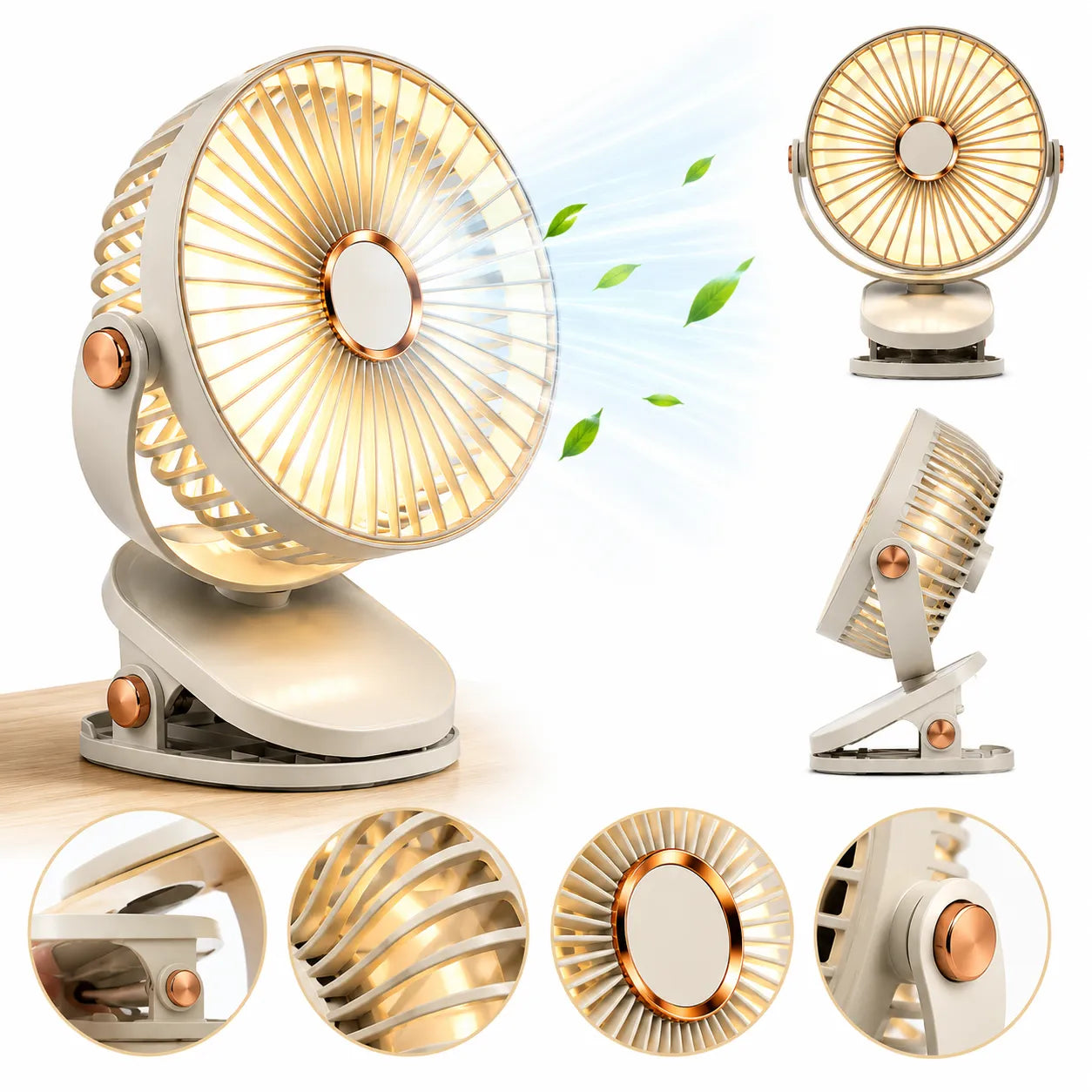 Ventilador portátil recargable con clip de 8000 mAh con LED y 5 velocidades