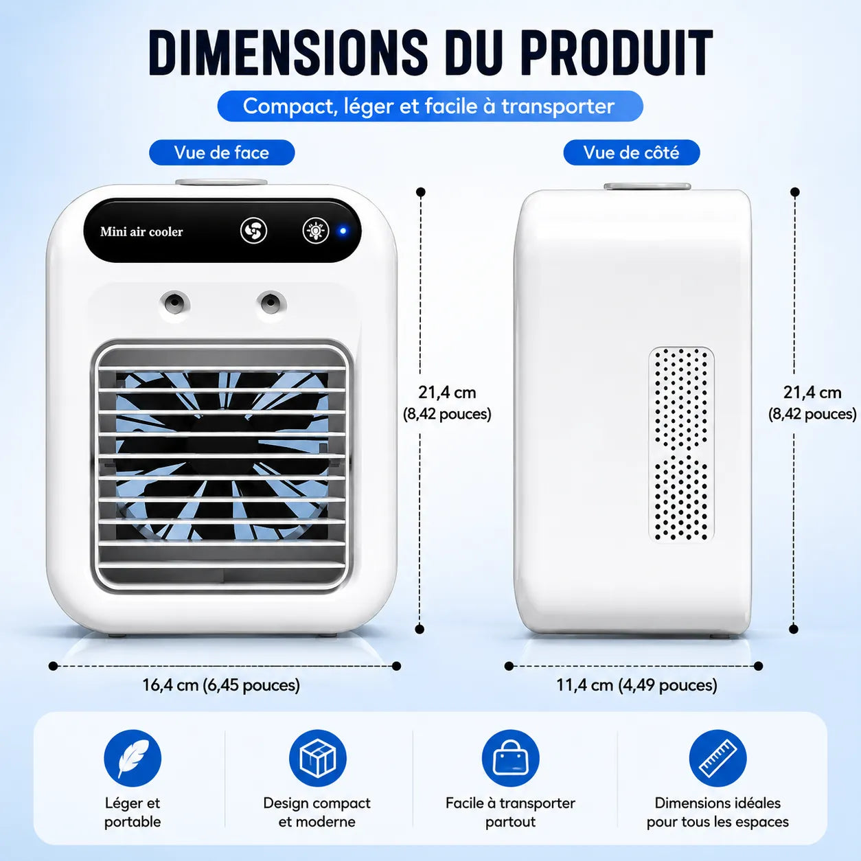 Enfriador de aire portátil recargable por USB con nebulización de 500 ml