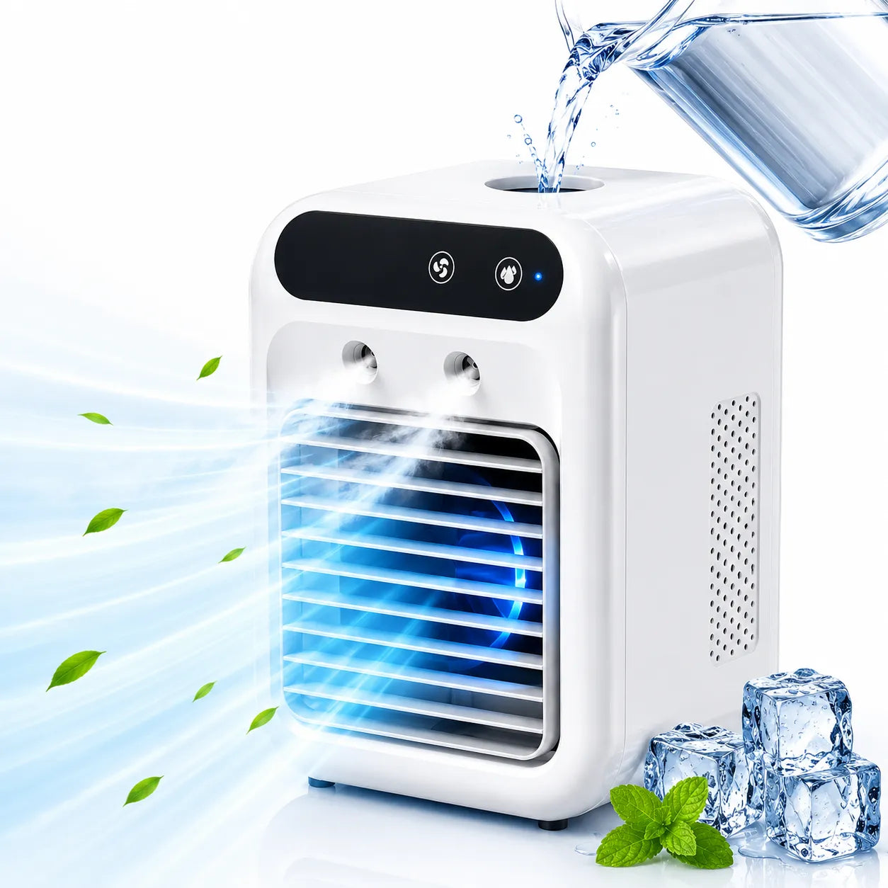 Enfriador de aire portátil recargable por USB con nebulización de 500 ml