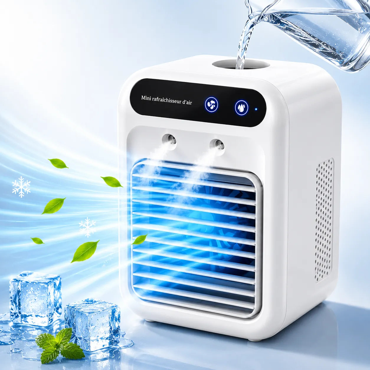 Enfriador de aire portátil recargable por USB con nebulización de 500 ml