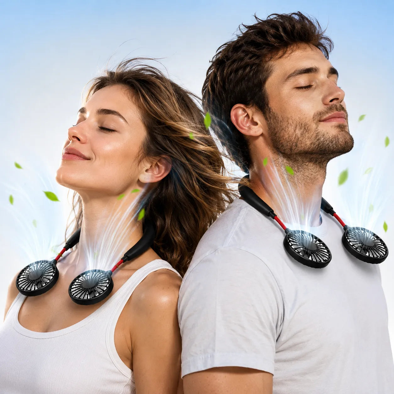 Ventilador de cuello recargable por USB con doble cabeza giratoria y 3 velocidades