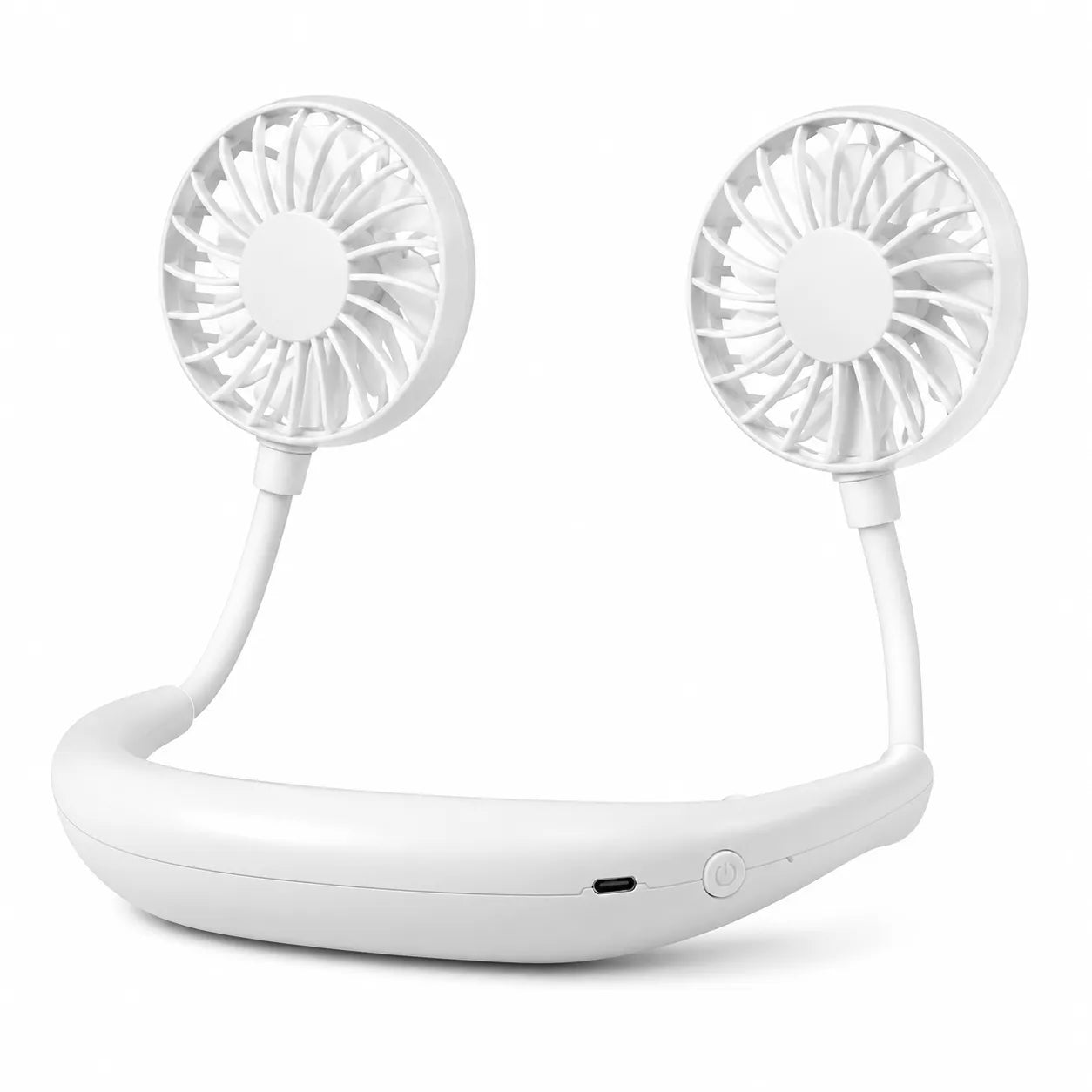 Ventilador de cuello recargable por USB con doble cabeza giratoria y 3 velocidades