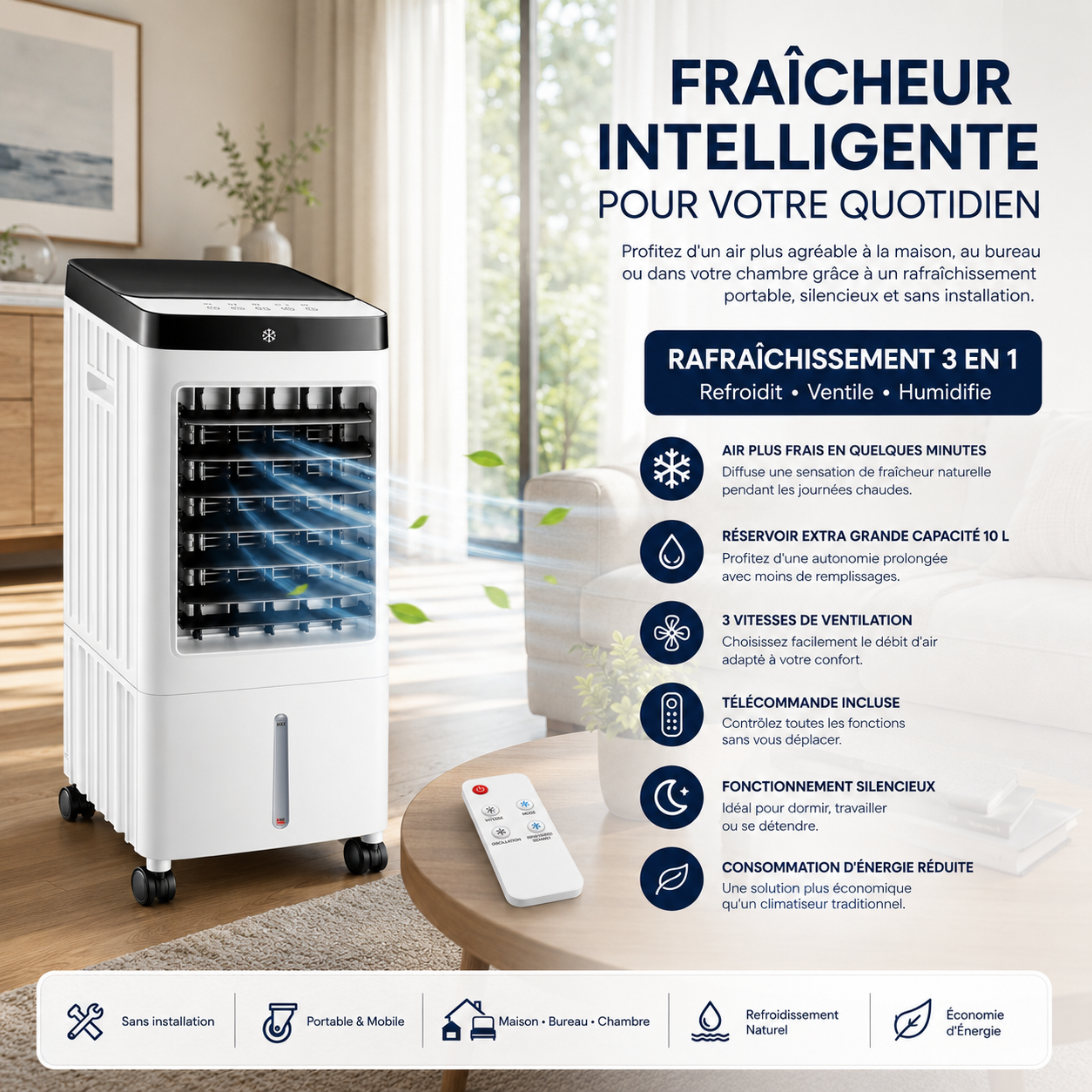 Tragbarer 10L Luftkühler mit Fernbedienung, keine Installation erforderlich