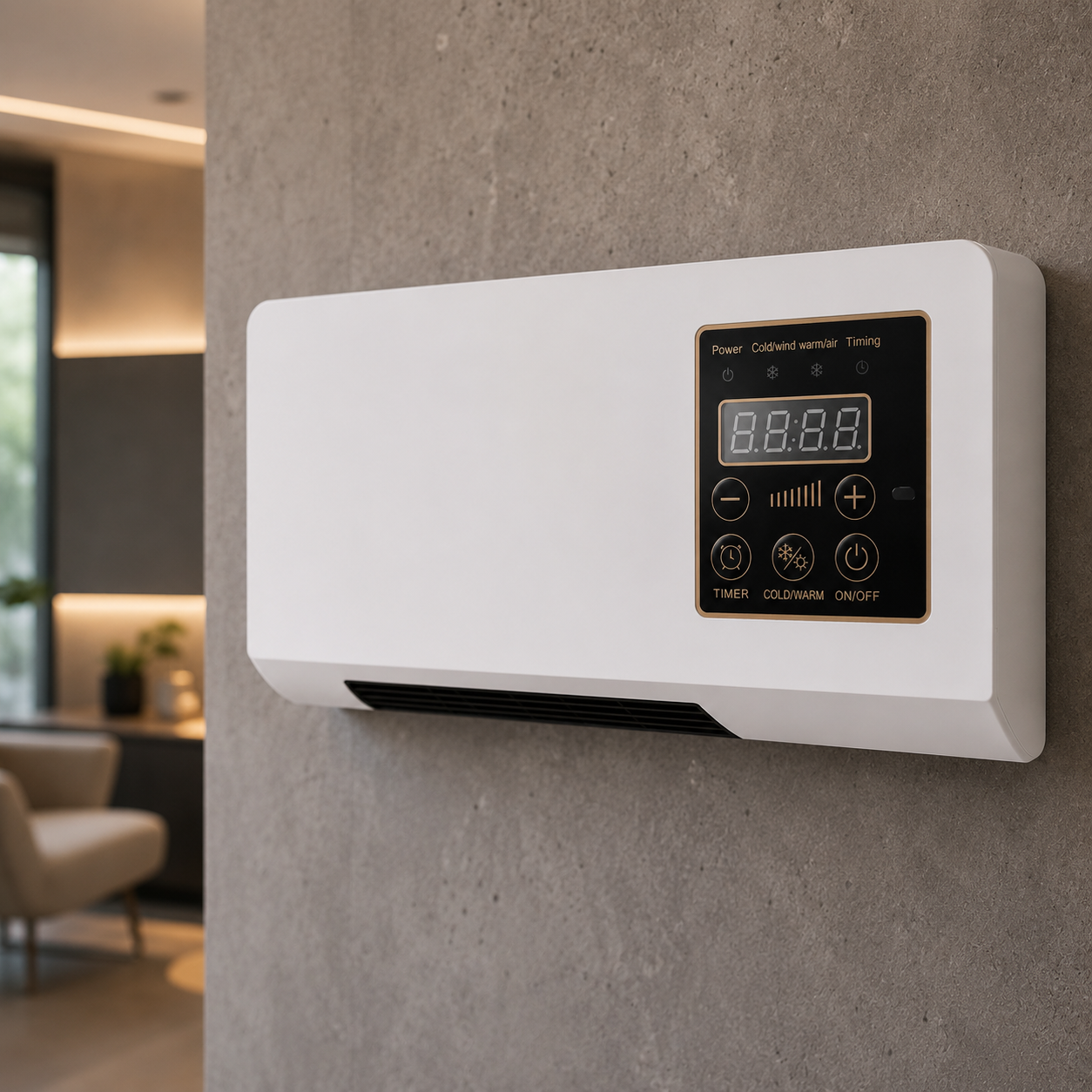 Aparato de calefacción y ventilación mural con control remoto y pantalla LED