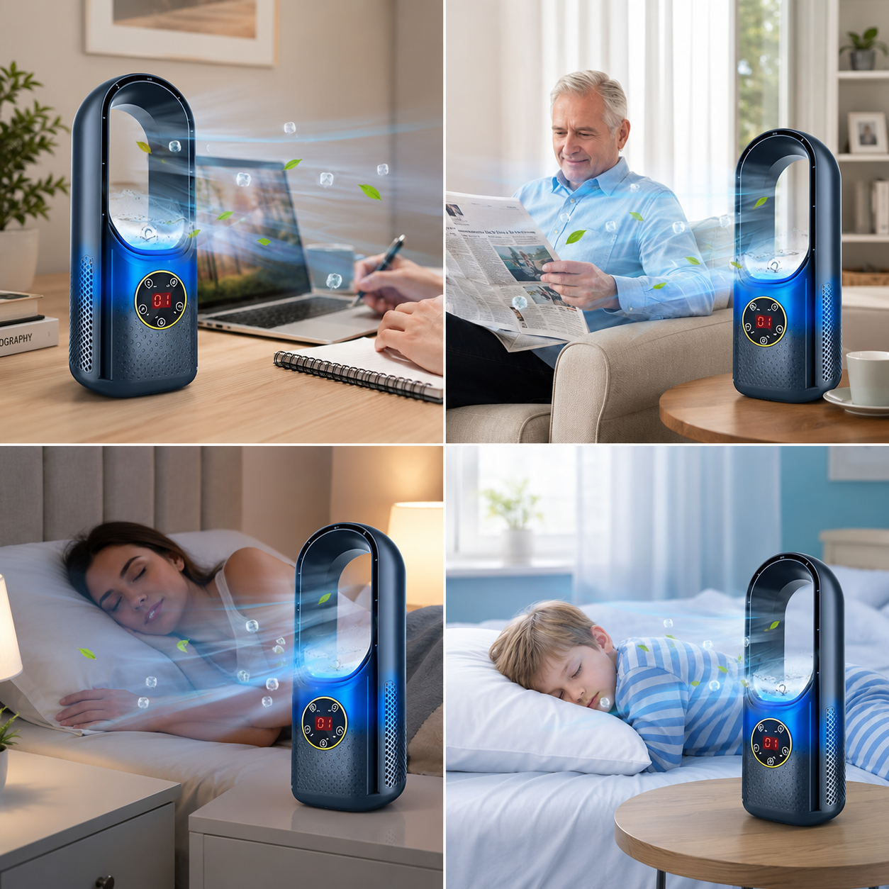 Aire acondicionado portátil sin aspas con enfriamiento ajustable y diseño compacto