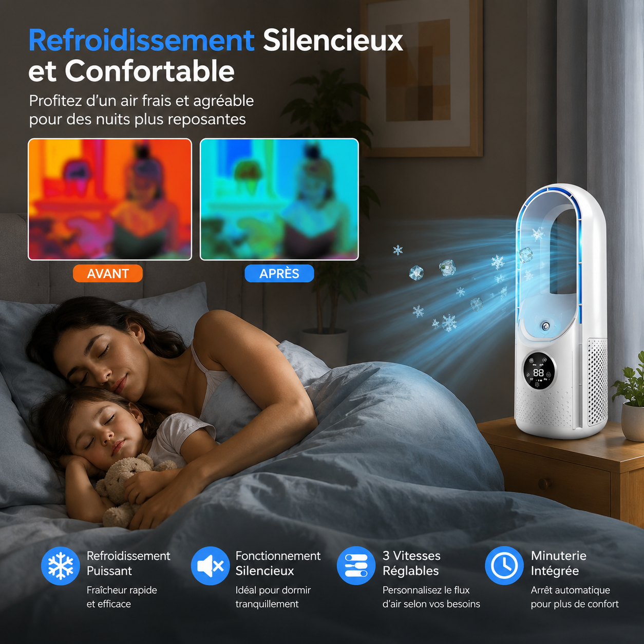 Aire acondicionado portátil sin aspas con enfriamiento ajustable y diseño compacto