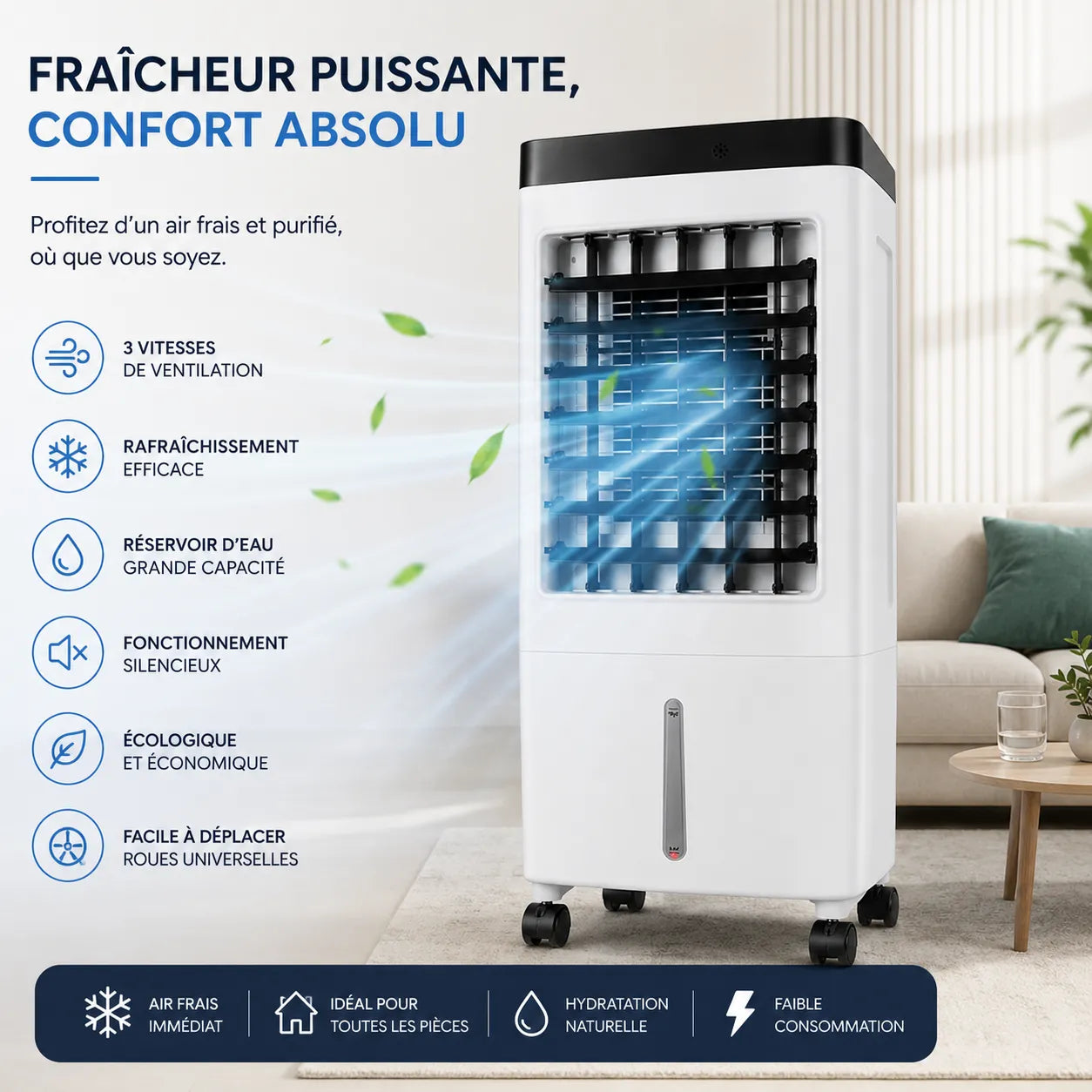 Enfriador de aire portátil de 10 L con control remoto y 3 velocidades