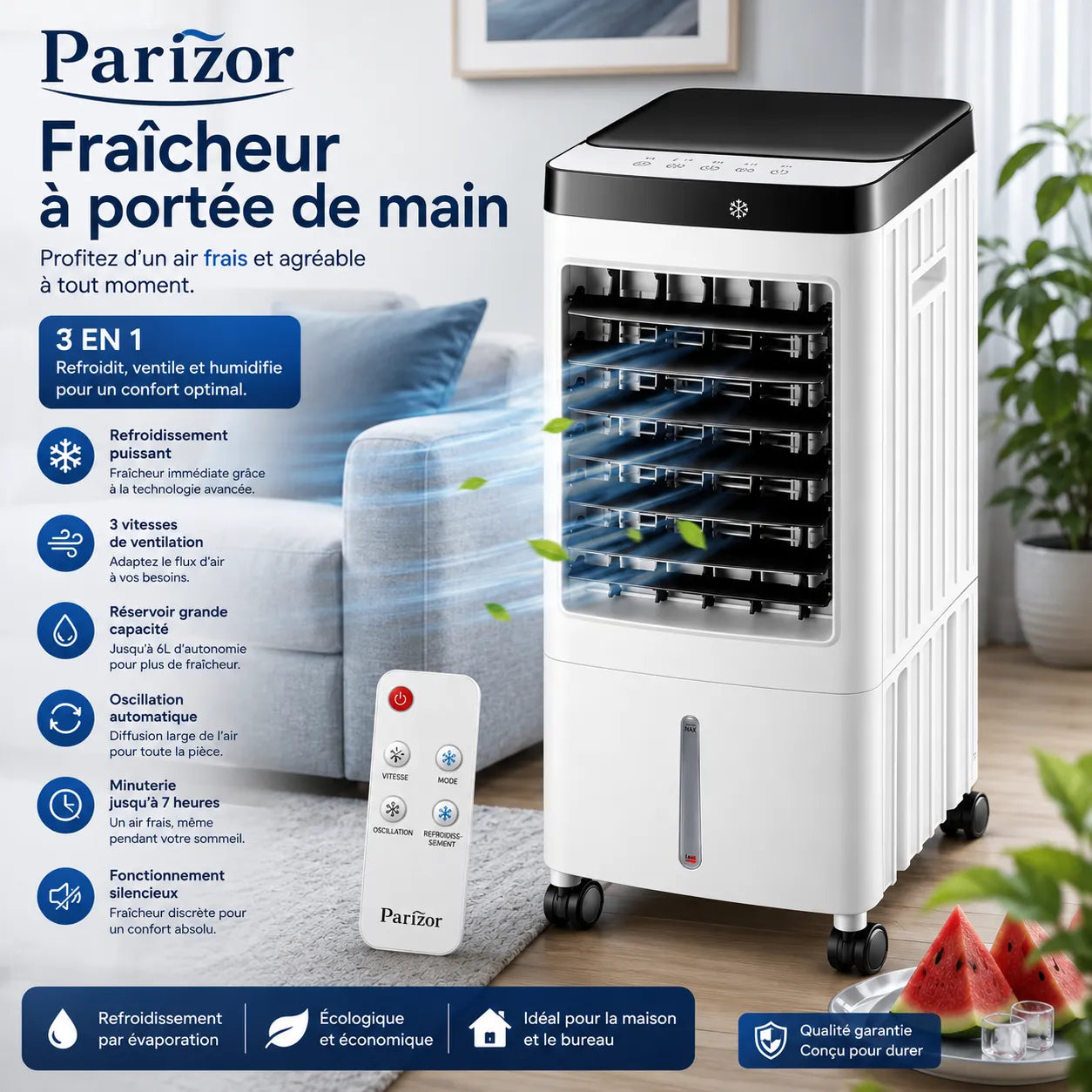 Enfriador de aire portátil de 10 L con control remoto y 3 velocidades