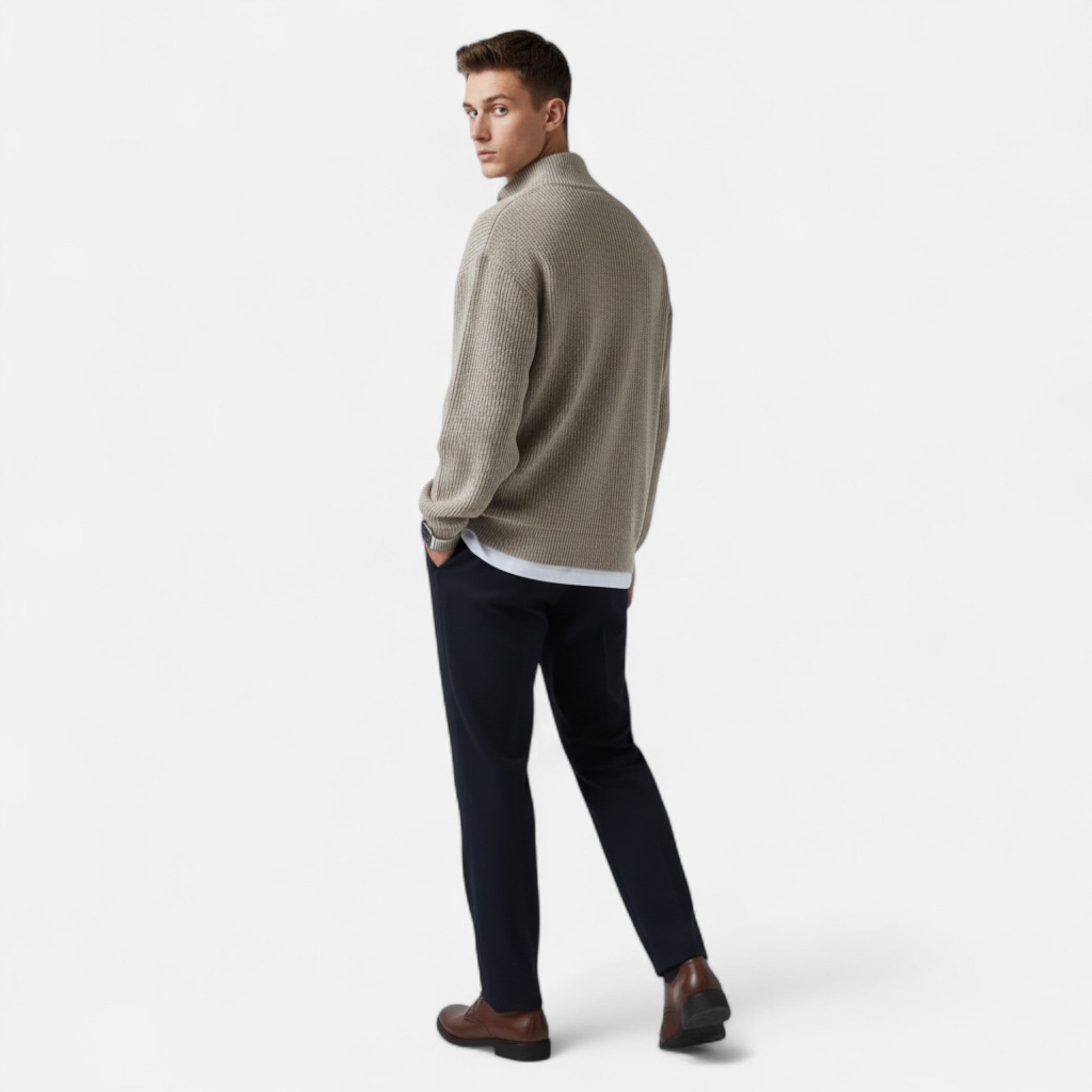 Ancienne Monde | Pull Homme Demi-Zip Hiver Col Montant