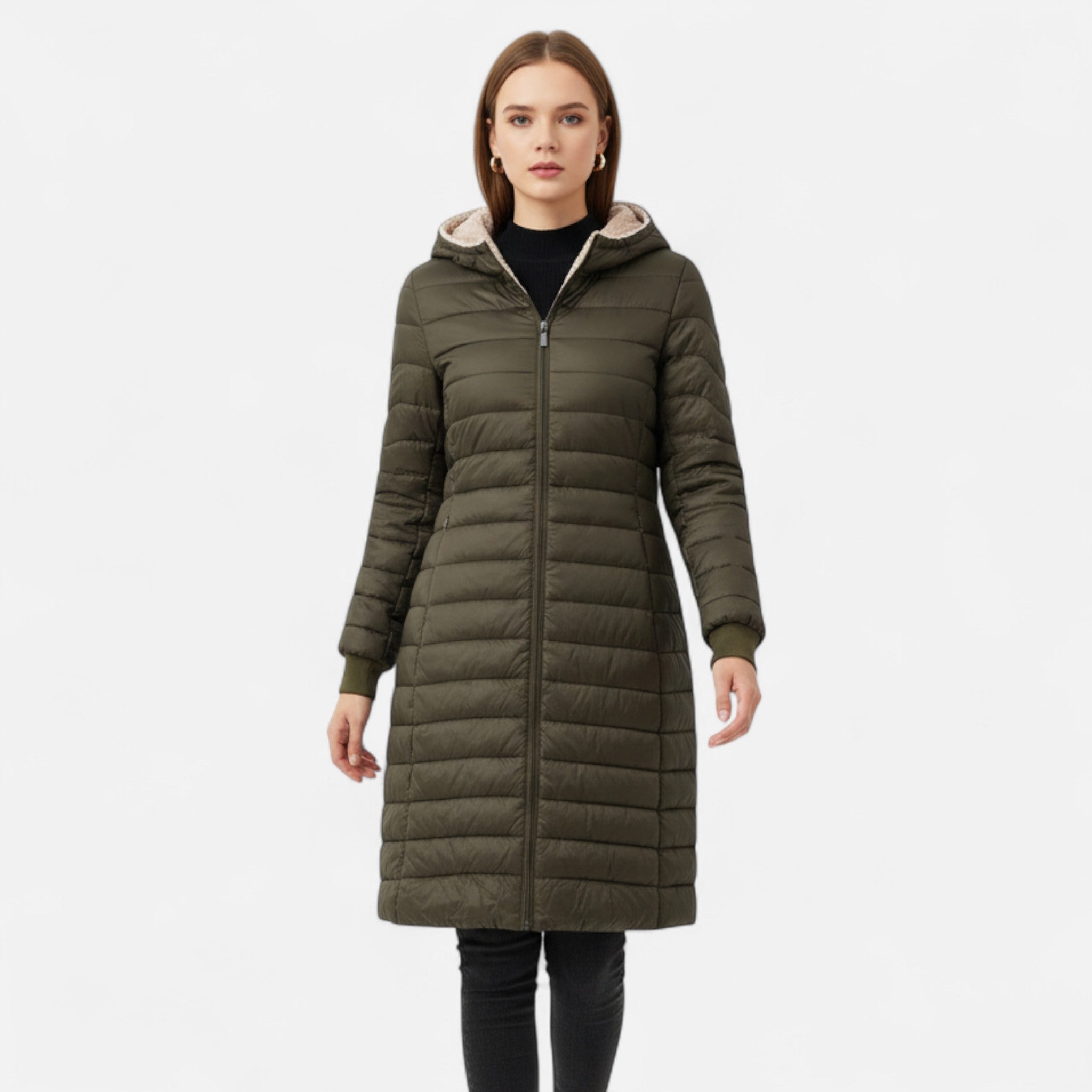 Ancienne Monde | Parka mujer de longitud media con capucha y forro de lana de cordero