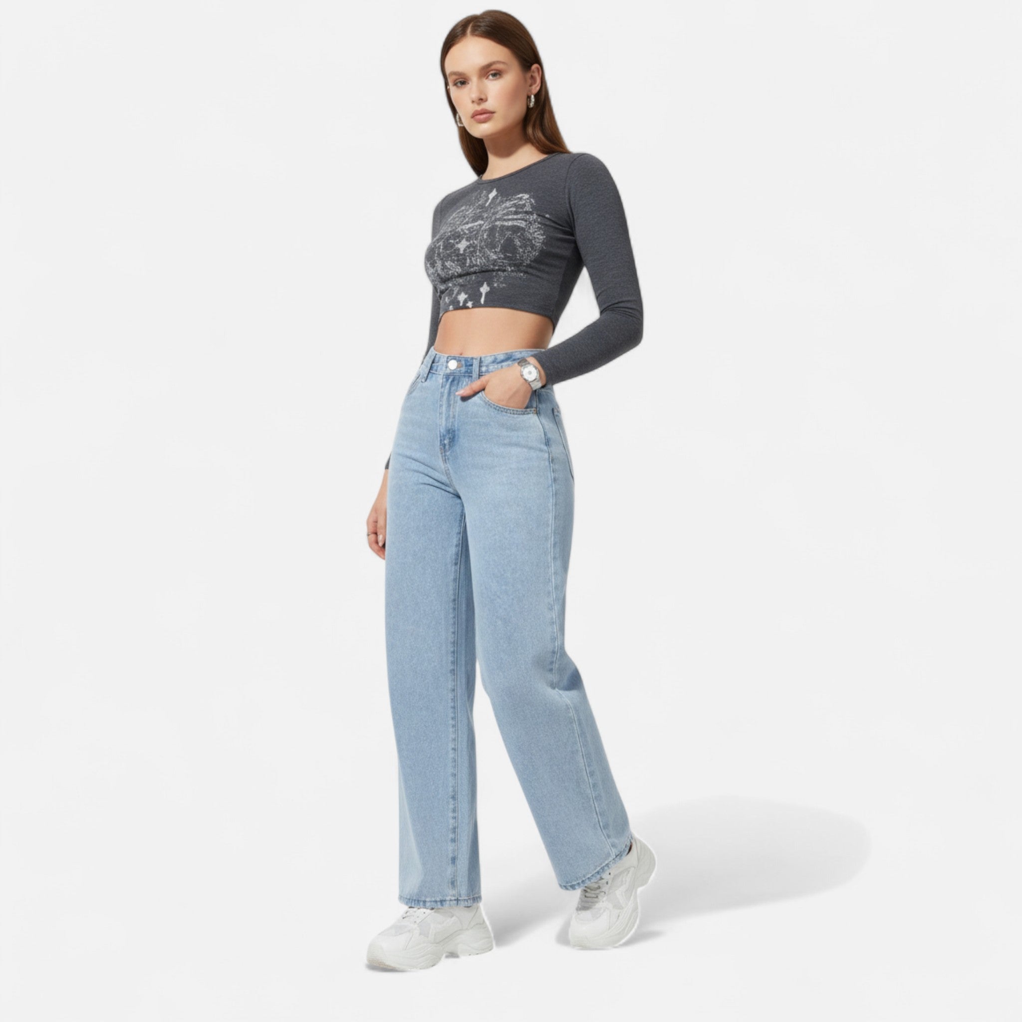 Antigo Mundo | Jean Mulher Largo Casual Elegante