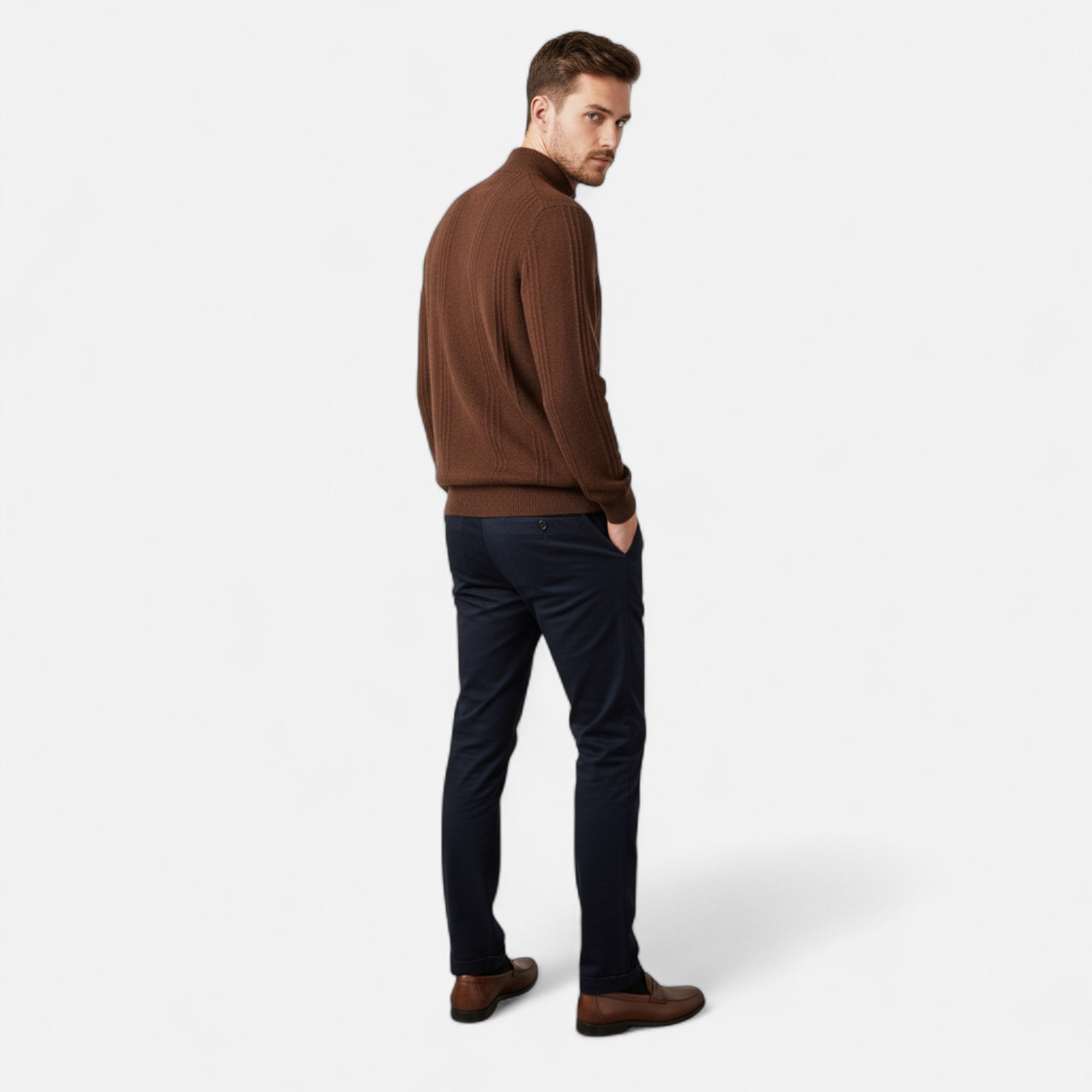 Ancienne Monde | Pull Homme Demi-Zip Col Montant Cachemire
