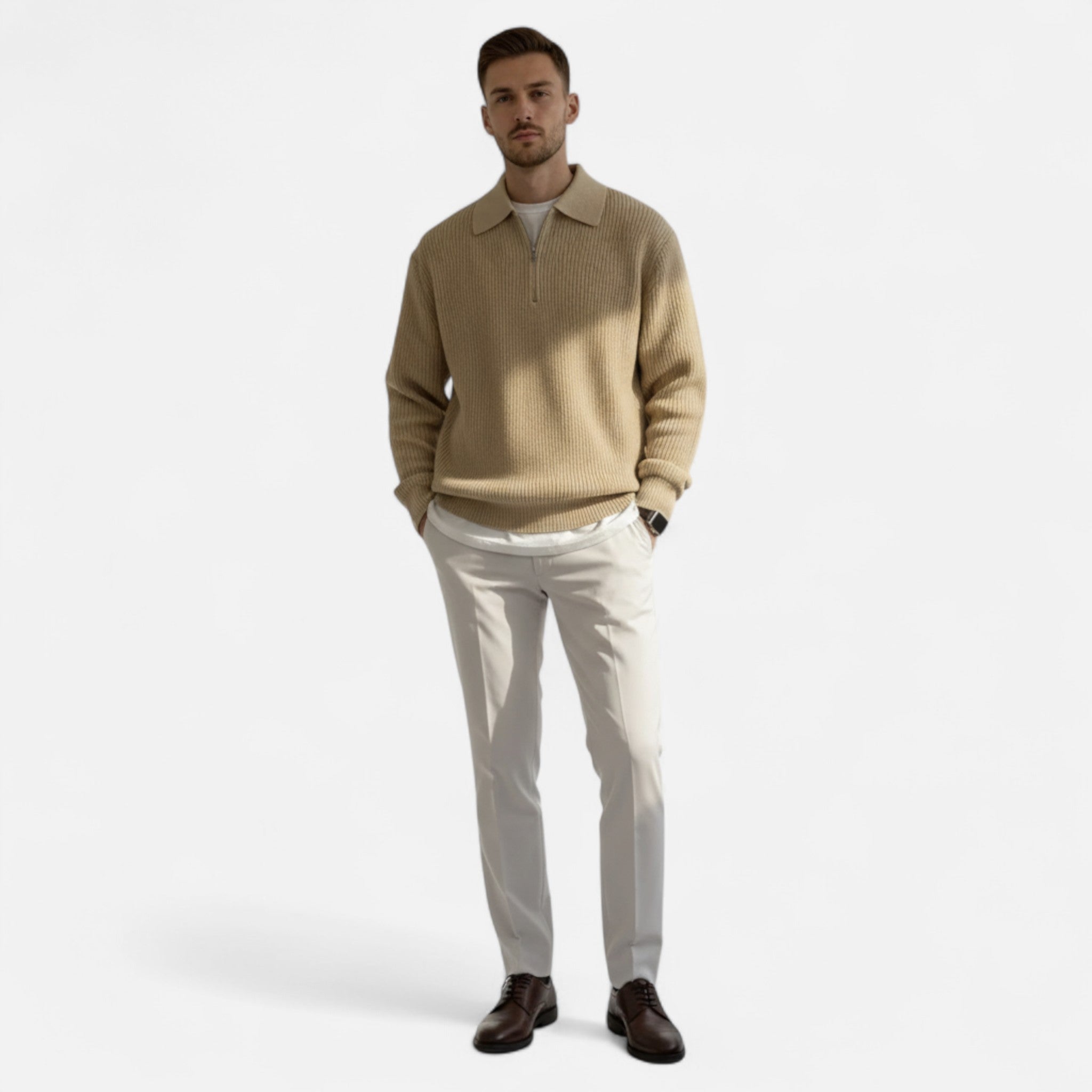 Ancienne Monde | Pull Homme Demi-Zip Vintage Maille Premium