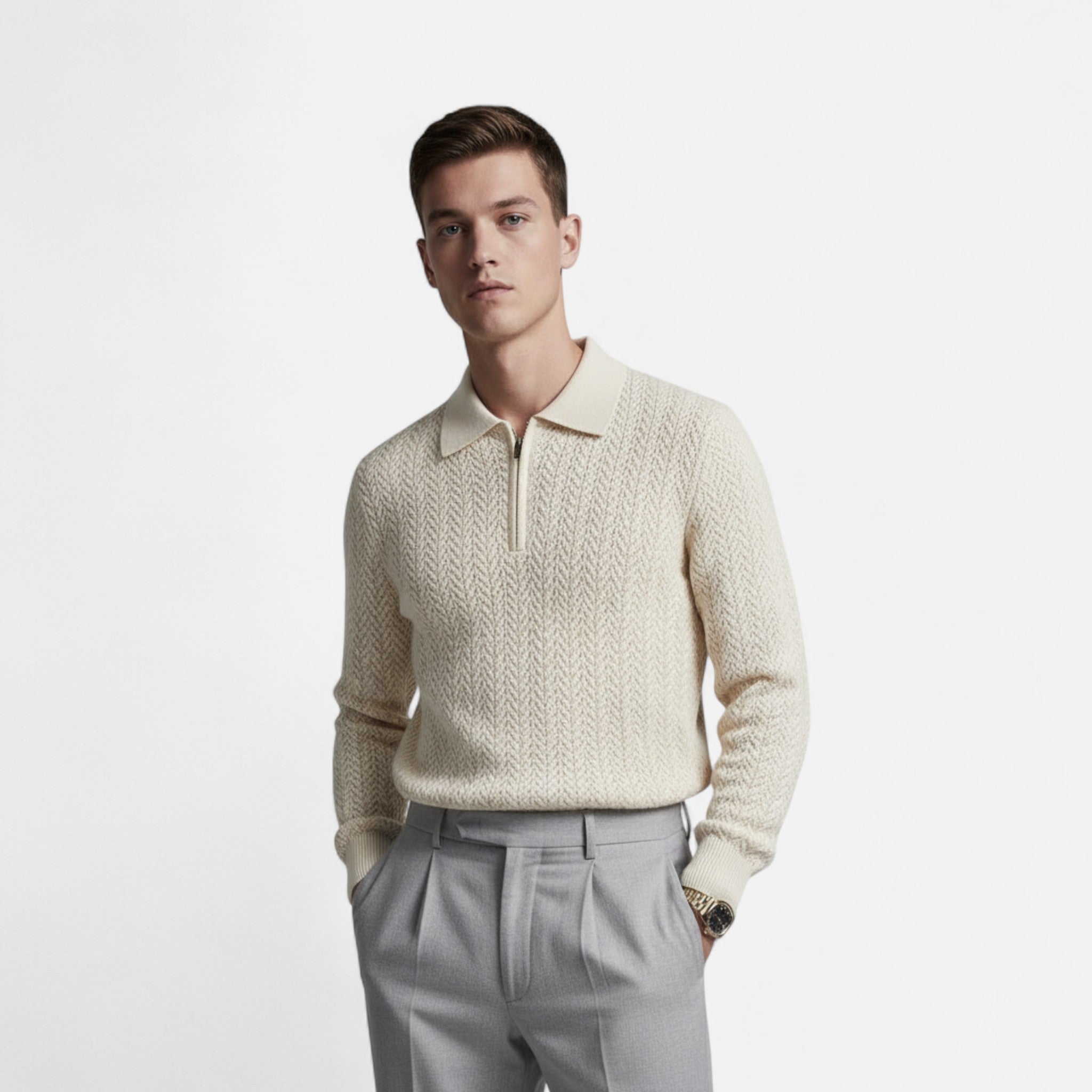 Ancienne Monde | Pull Polo en Maille à Manches Longues