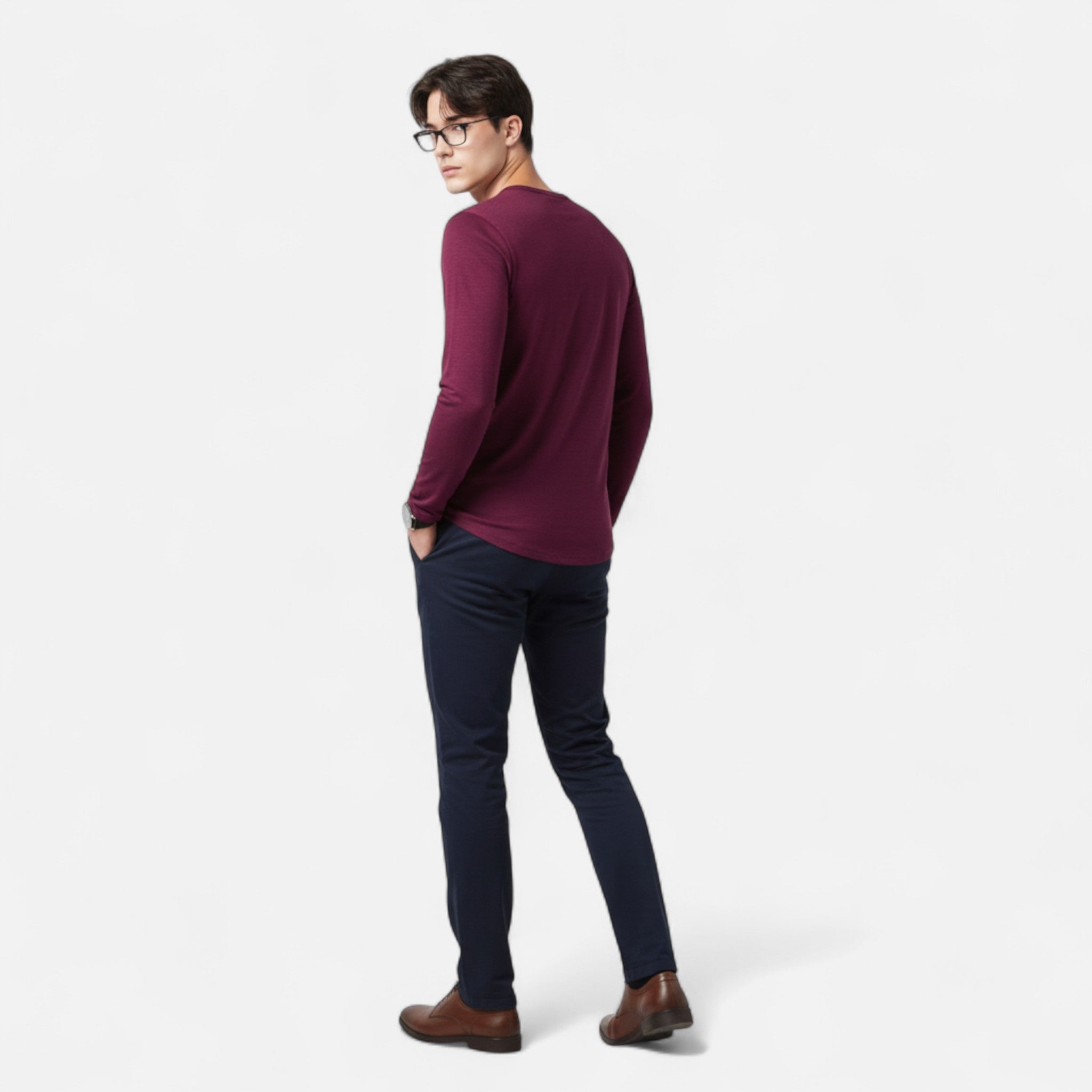 Ancienne Monde | Henley Homem Mangas Compridas Algodão Slim Fit