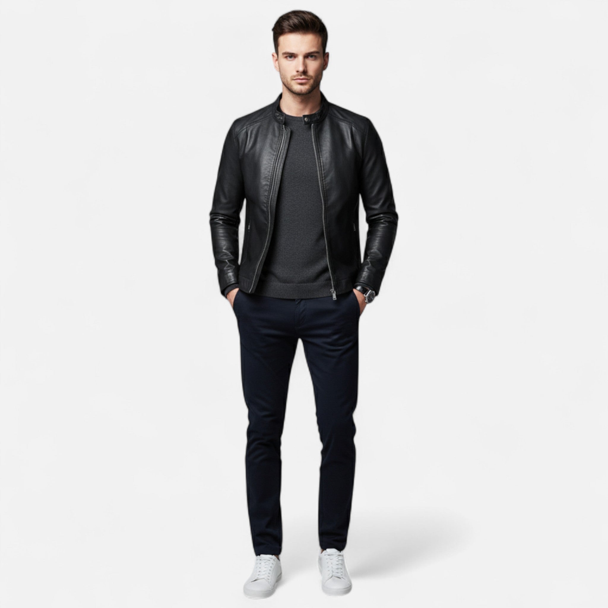Ancienne Monde | Blouson Homme Cuir Biker Slim Fit