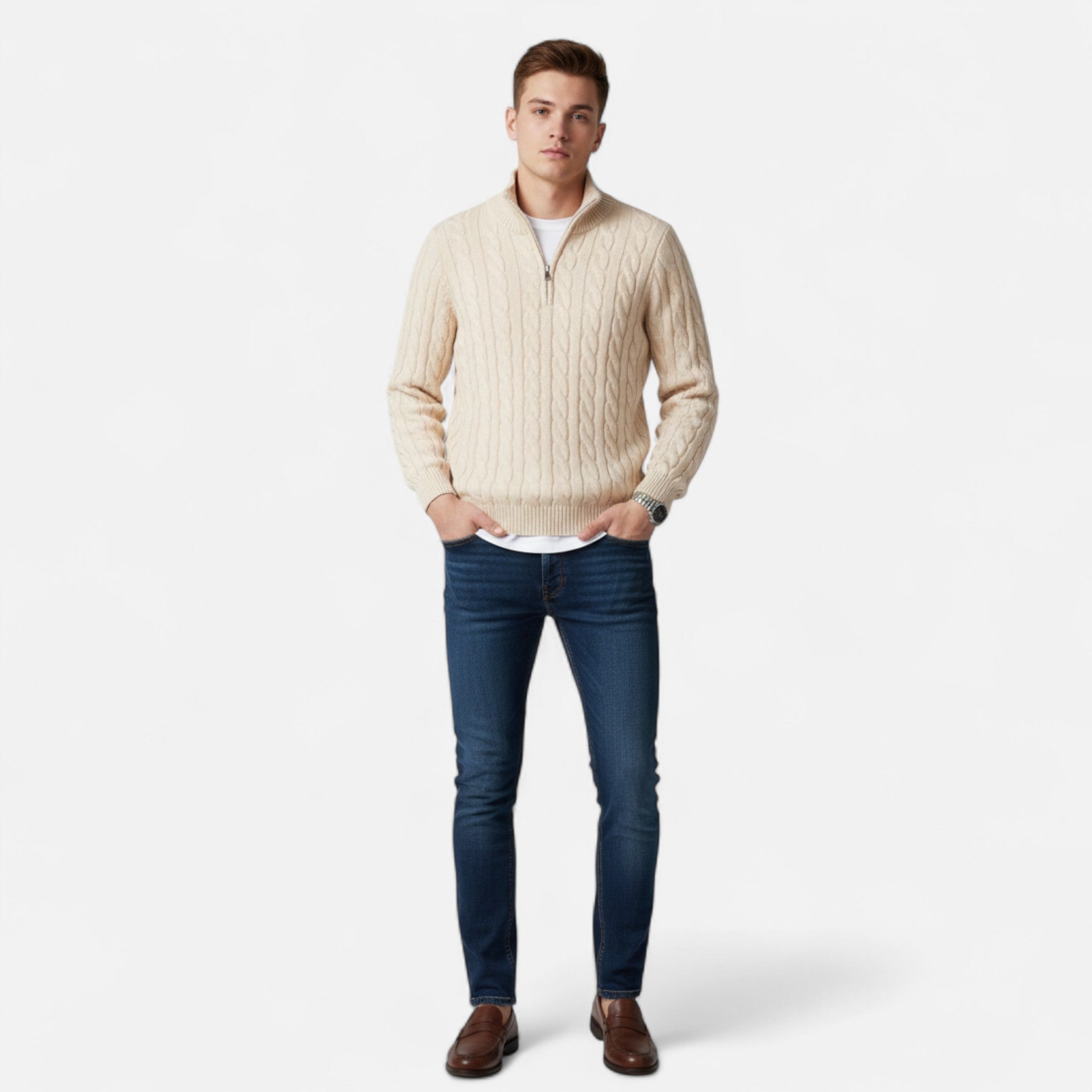 Ancienne Monde | Pull Homme Col Montant Hiver Coton Torsadé
