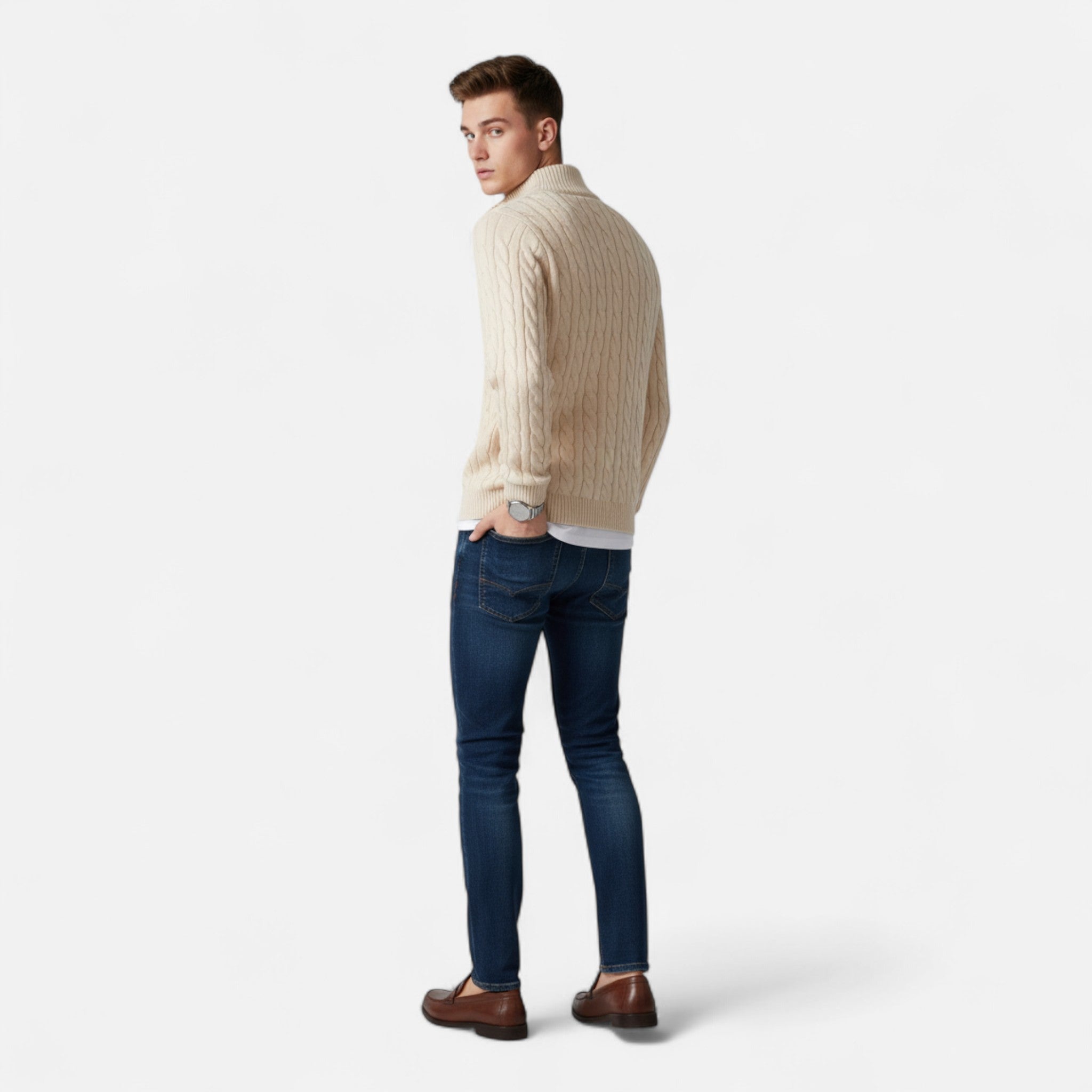 Ancienne Monde | Pull Homme Col Montant Hiver Coton Torsadé