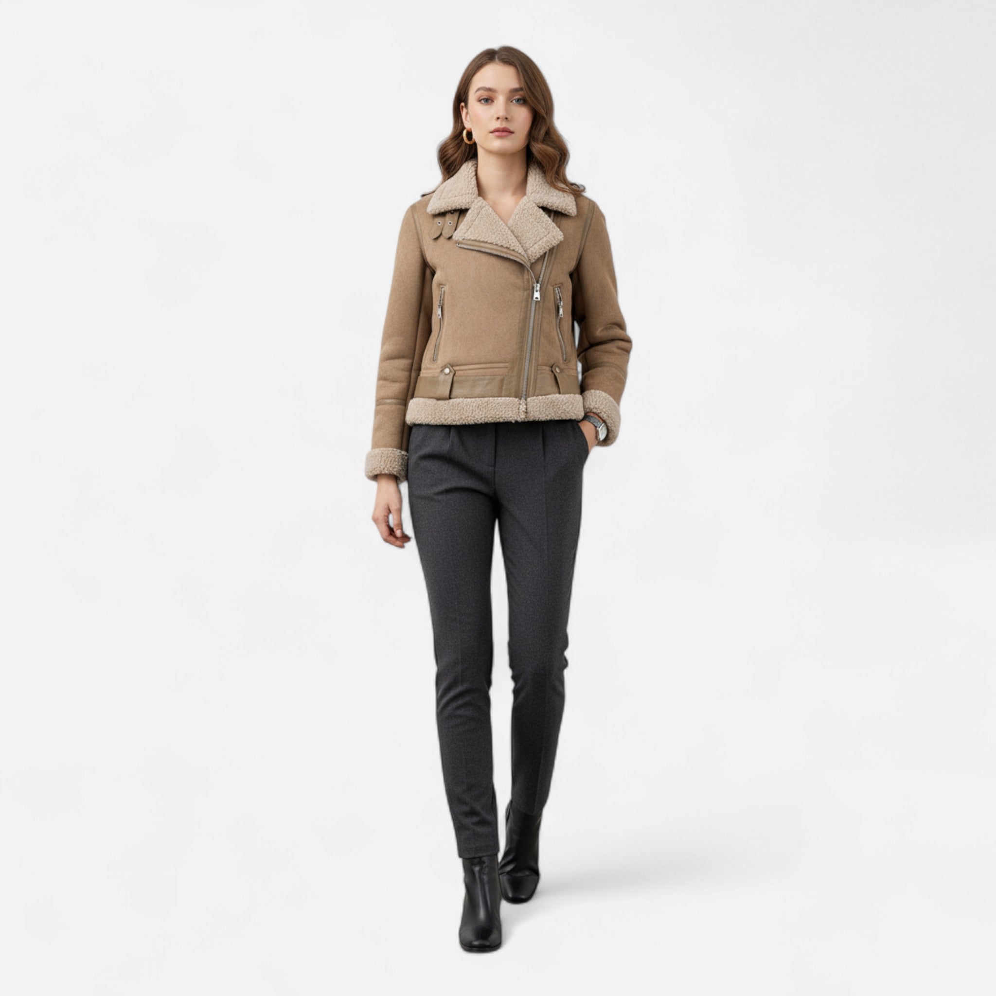 Ancienne Monde | Veste Femme Suédine Doublée Mouton Chic