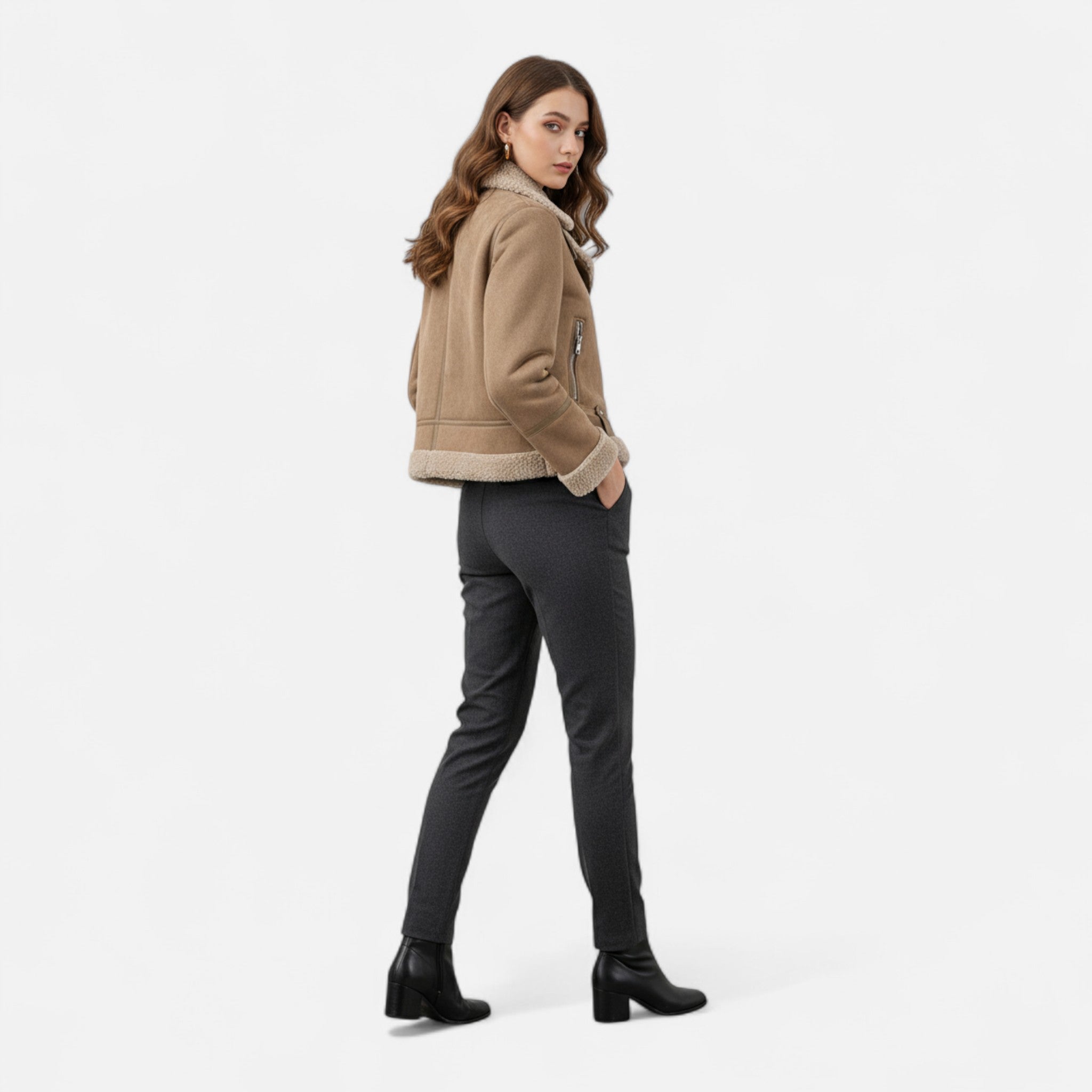 Ancienne Monde | Veste Femme Suédine Doublée Mouton Chic