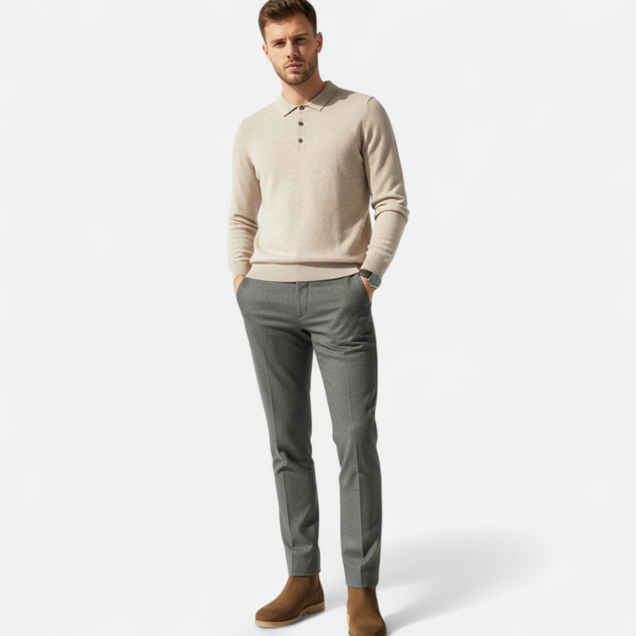 Ancienne Monde | Camisola Polo de Gola em Lã Merino Homem
