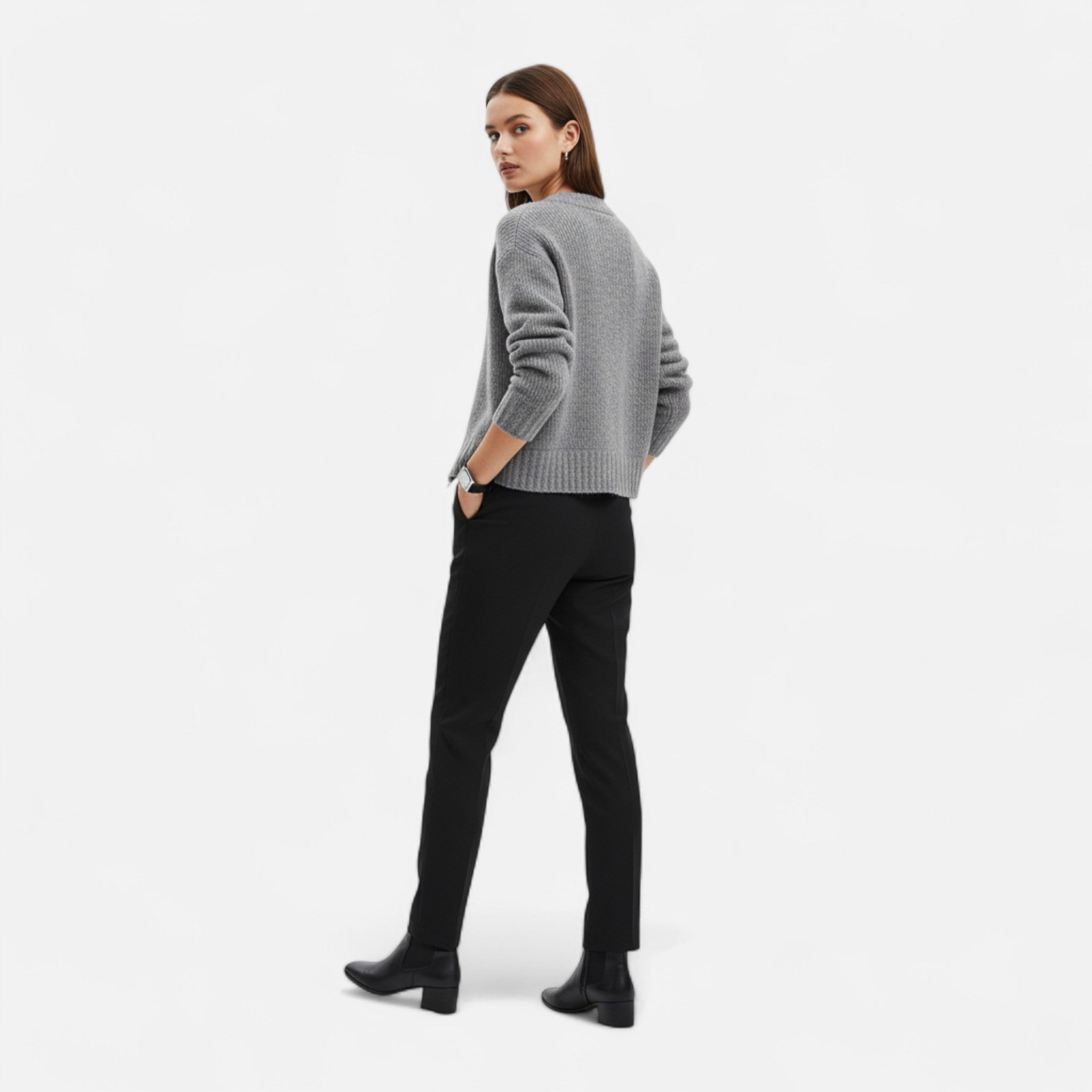 Ancienne Monde | Manteau Femme Maille Grise Zippé Élégant