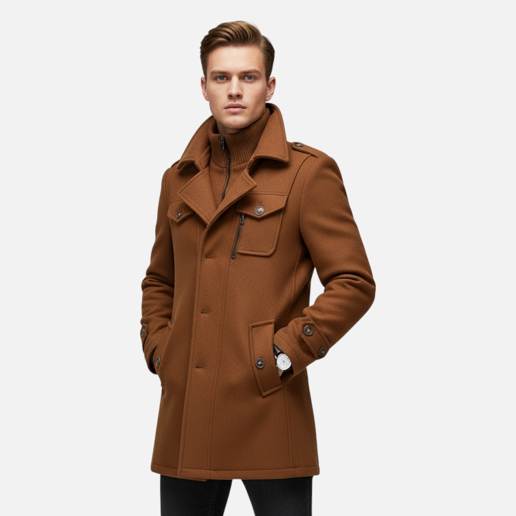 Ancienne Monde | Férfi téli kabát kevert gyapjúból, dupla gallérral