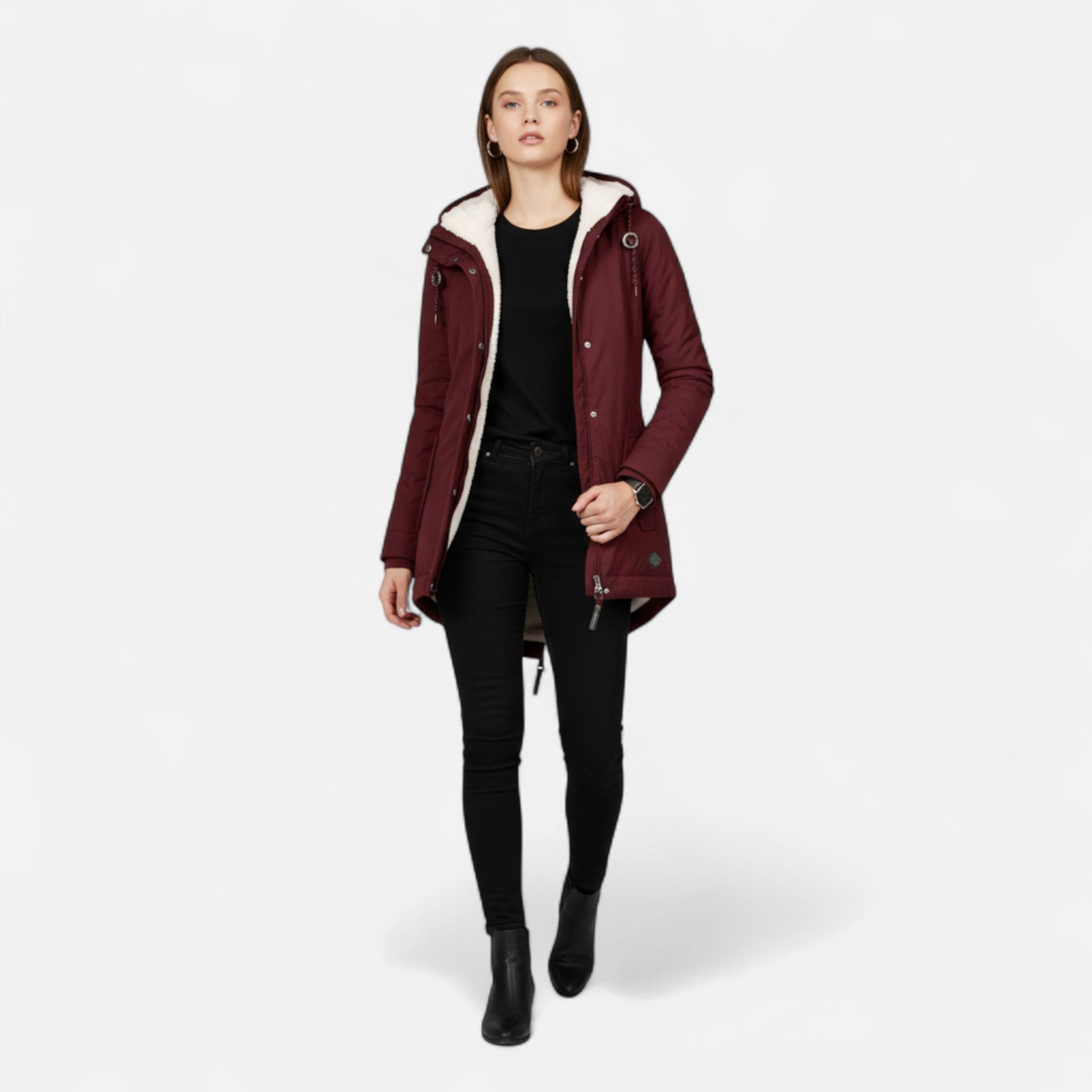 Ancienne Monde | Parka Femme Zippée à Capuche Coupe Ample