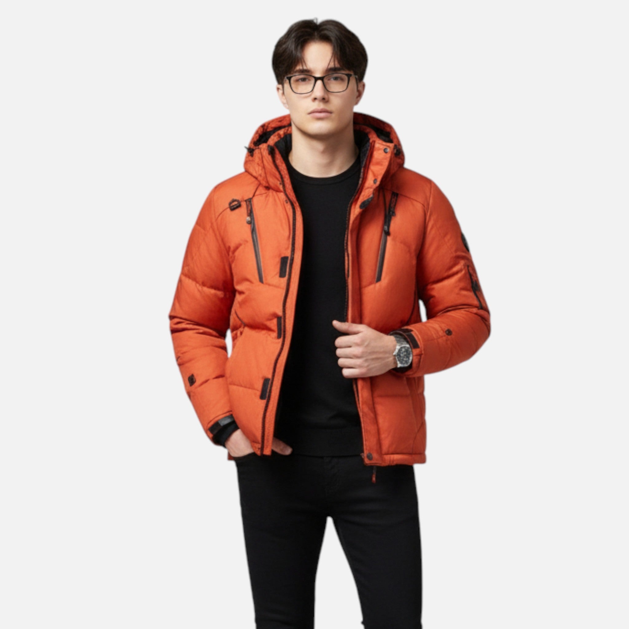 Ancienne Monde | Casaco de penas masculino de inverno com capuz elegante