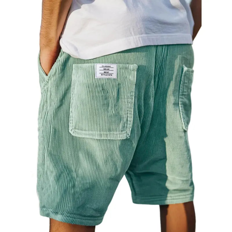 Casual men's corduroy shorts — leisure bermuda with pockets
