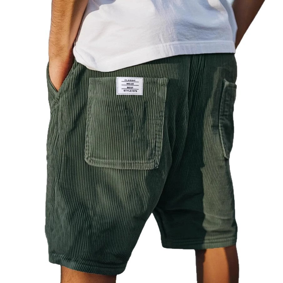 Casual men's corduroy shorts — leisure bermuda with pockets