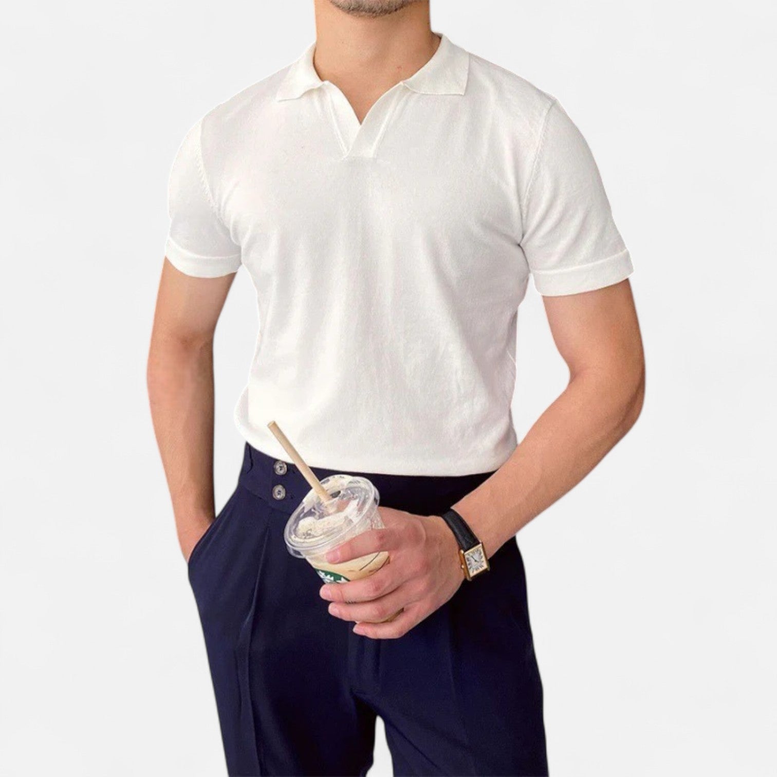 Ancienne Monde | Polo Homme à Col V – Luxe Discret, Élégance Classique "Old Money"