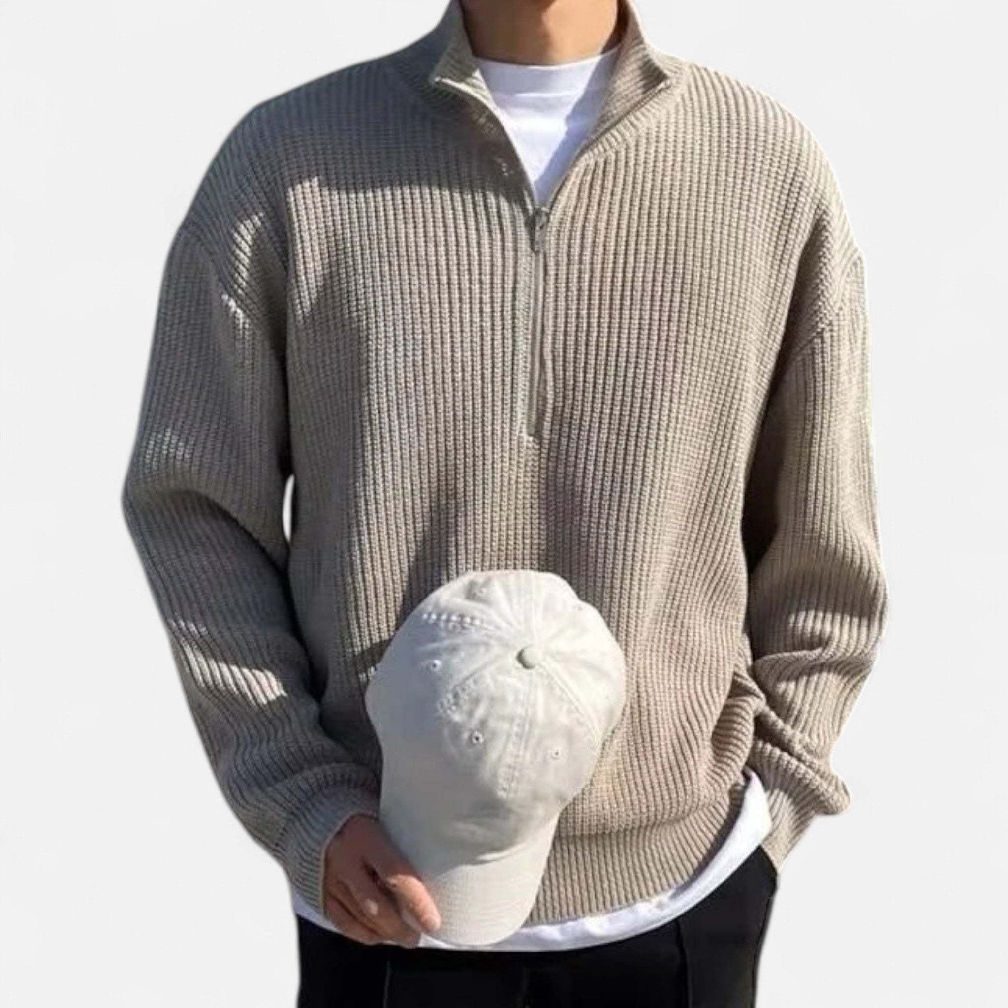 Ancienne Monde | Pull Homme Demi-Zip Hiver Col Montant