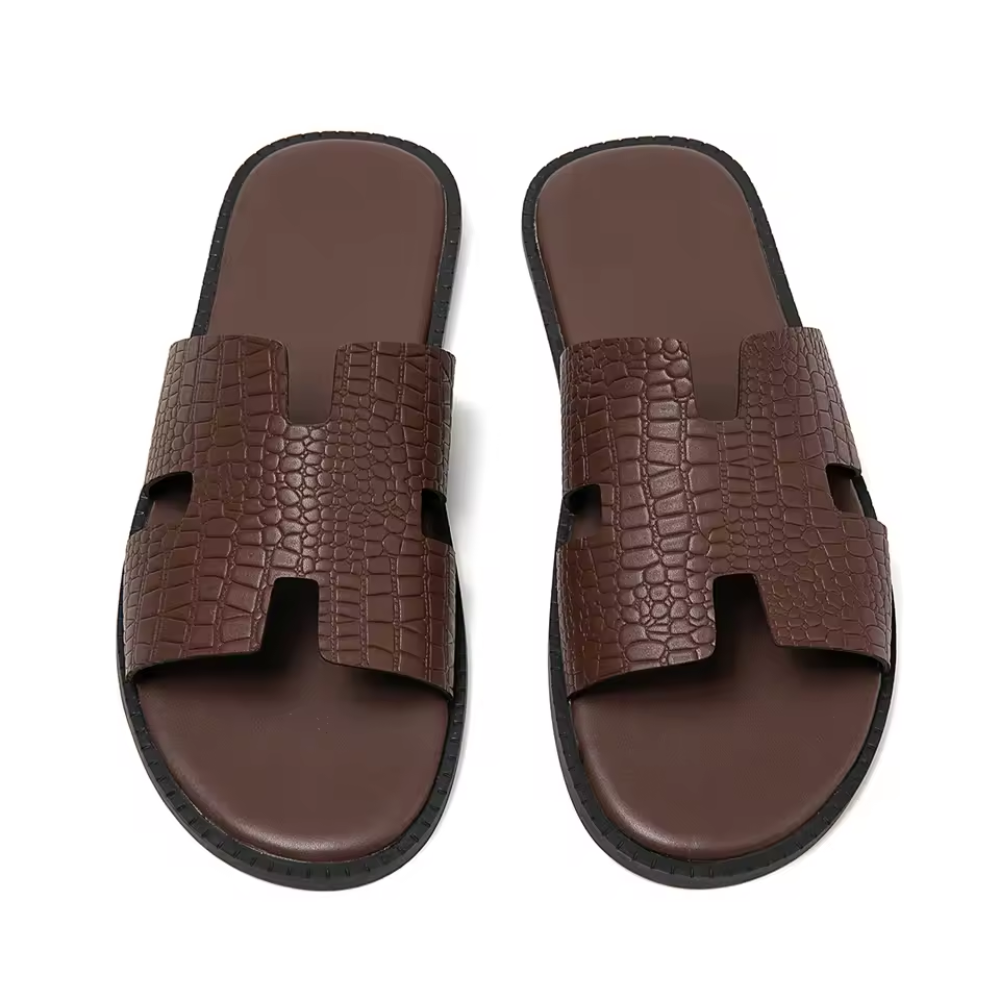 Claquettes Homme Texture Cuir