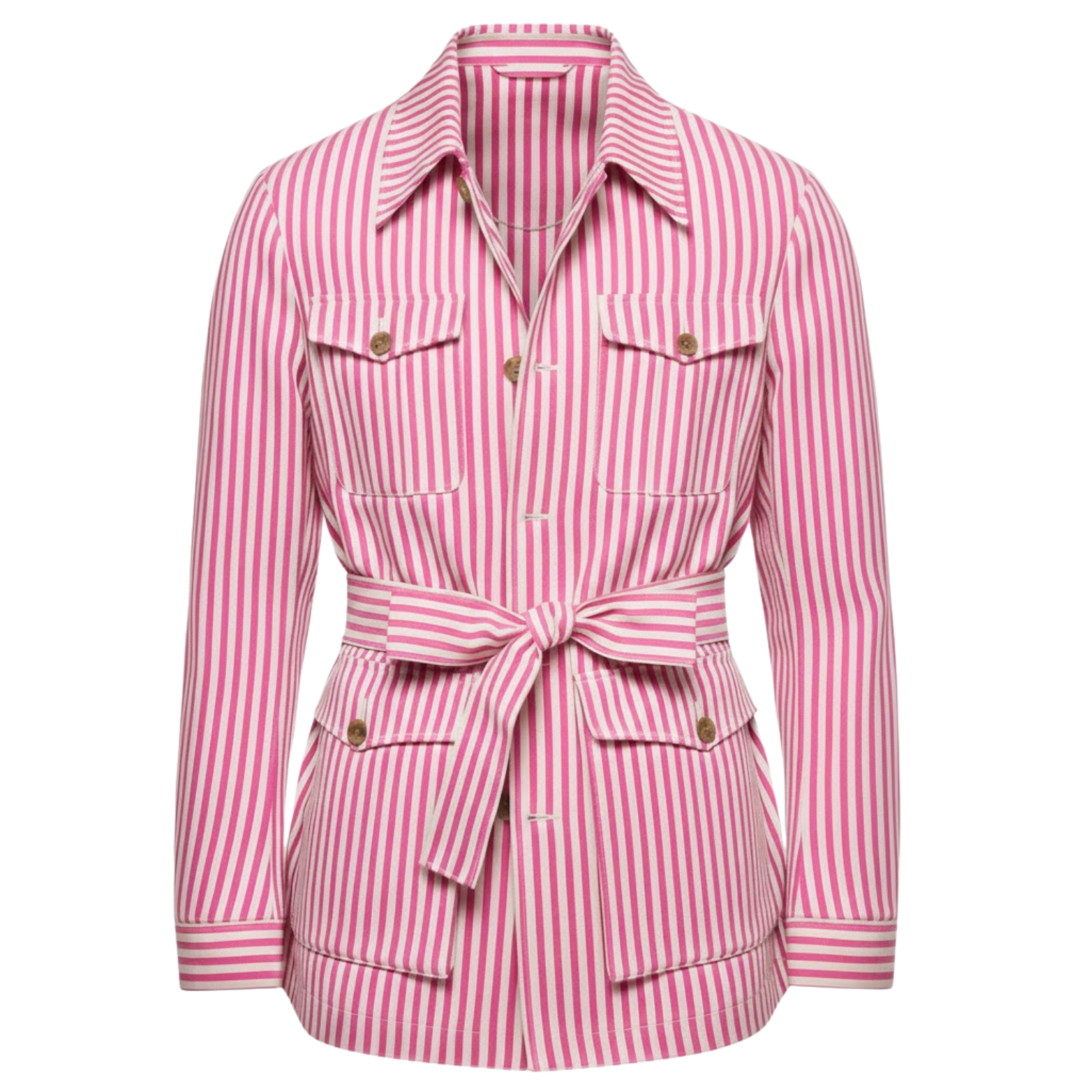 Gestreifte Safari-Jacke für Herren mit Gürtel und vier aufgesetzten Taschen