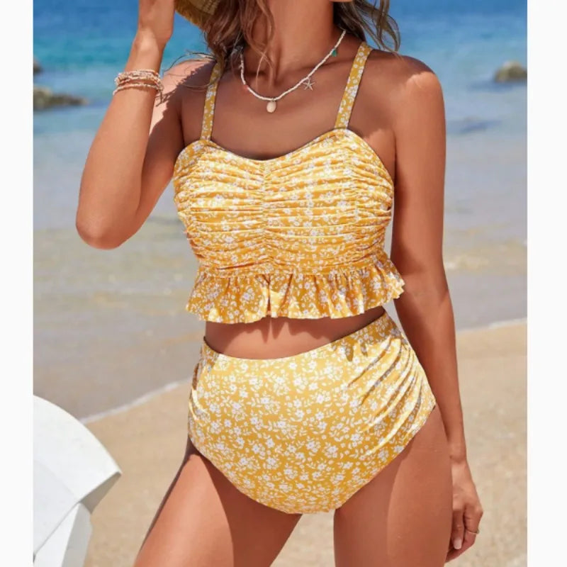 Two-piece maternity bikini swimsuit with ruffles