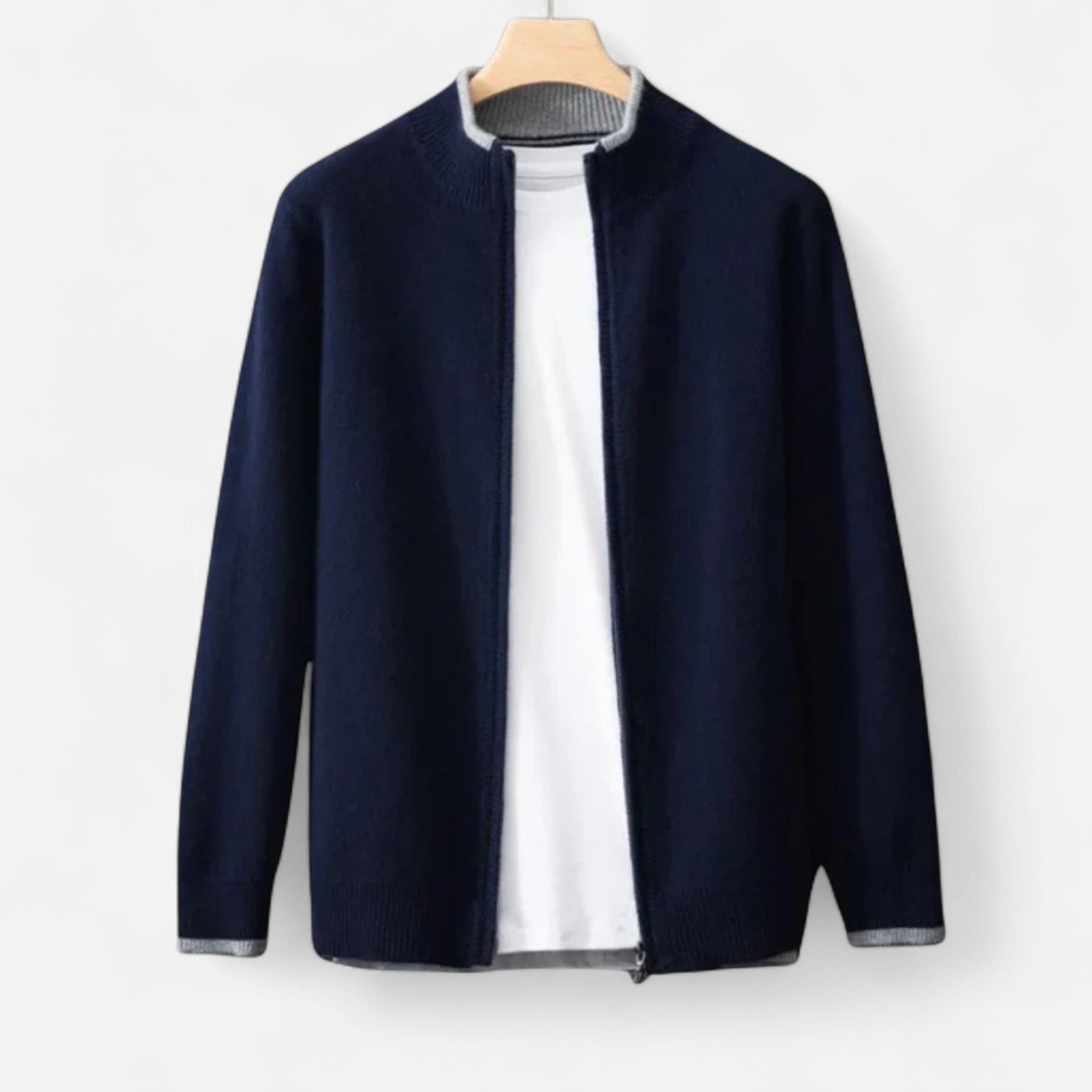 Ancienne Monde | Pull Homme Col Montant Laine Mérinos Zippé
