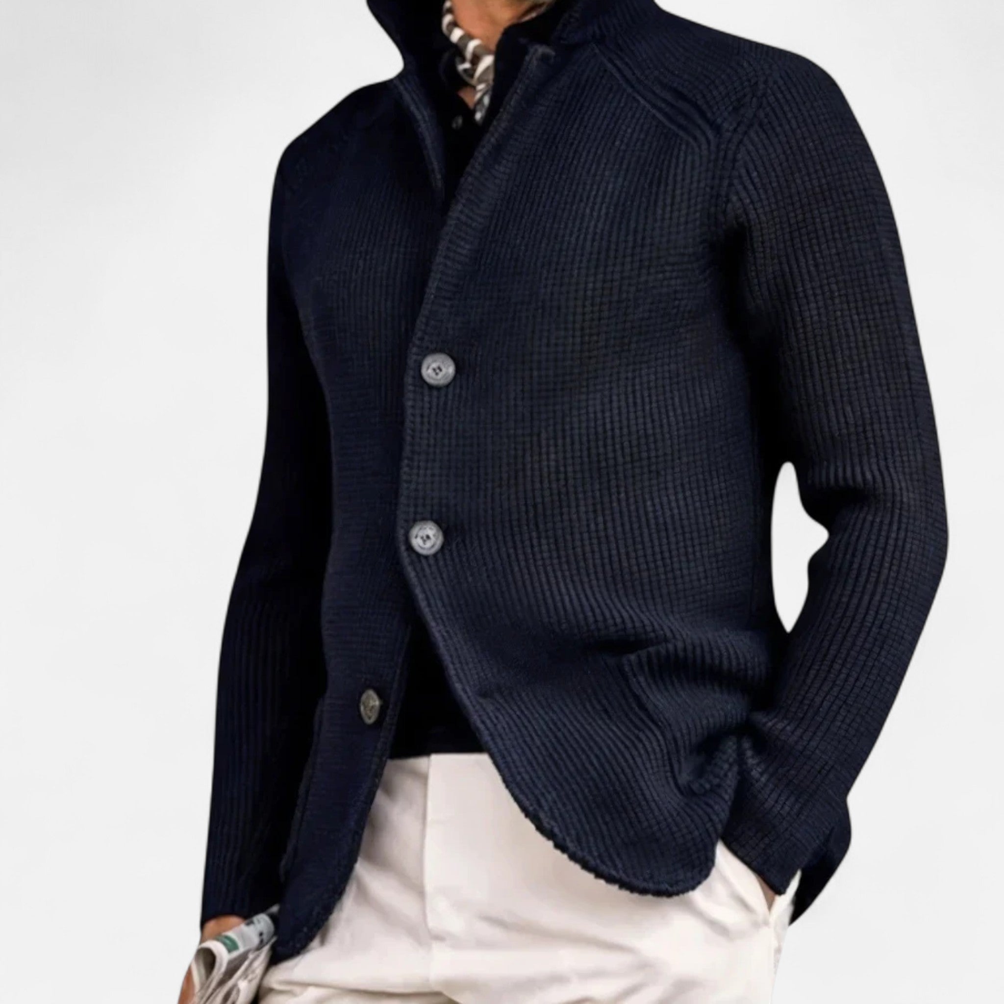 Ancienne Monde | Veste Homme en Maille Structurée Col Montant