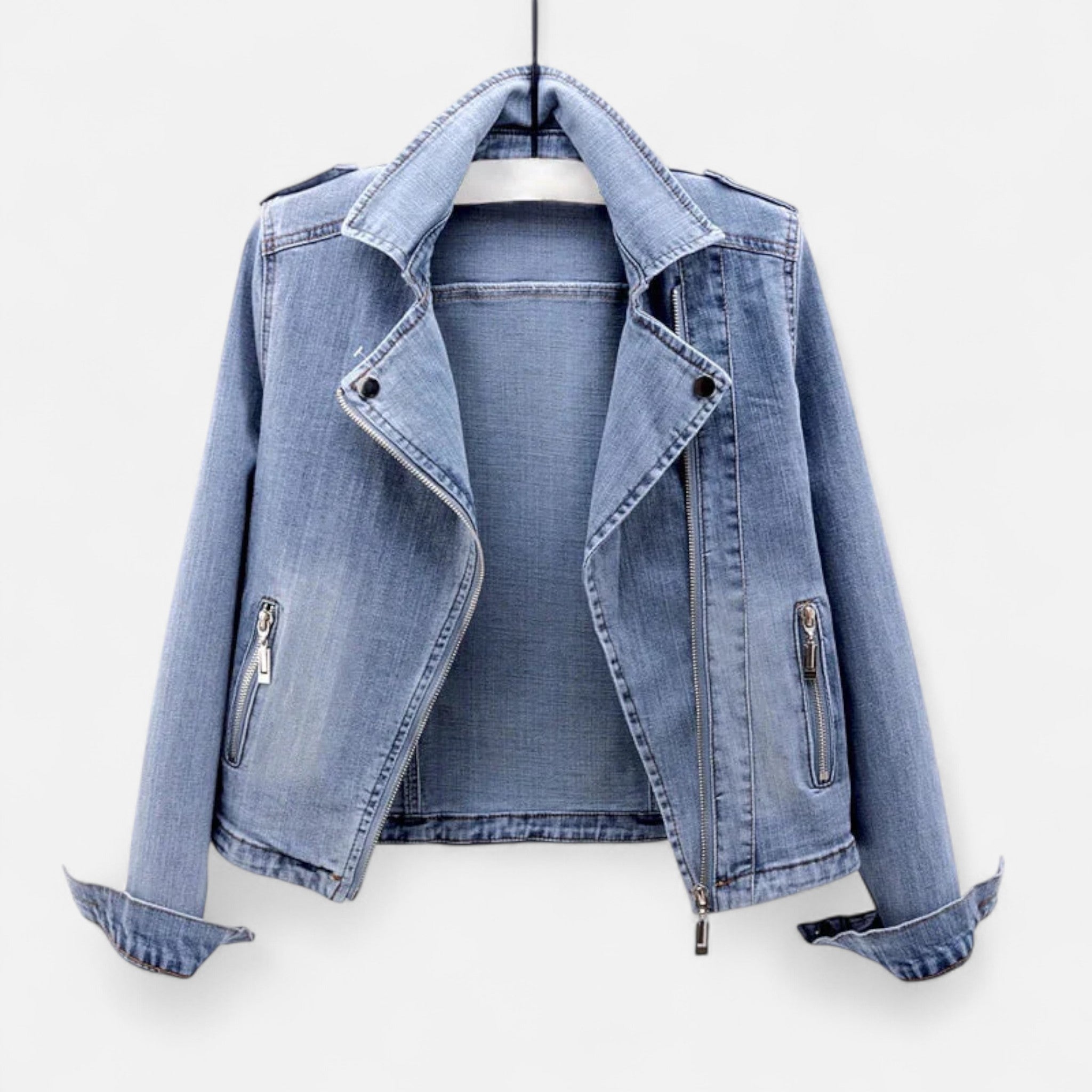 Ancienne Monde | Veste Femme Courte en Denim Délavage Saphir