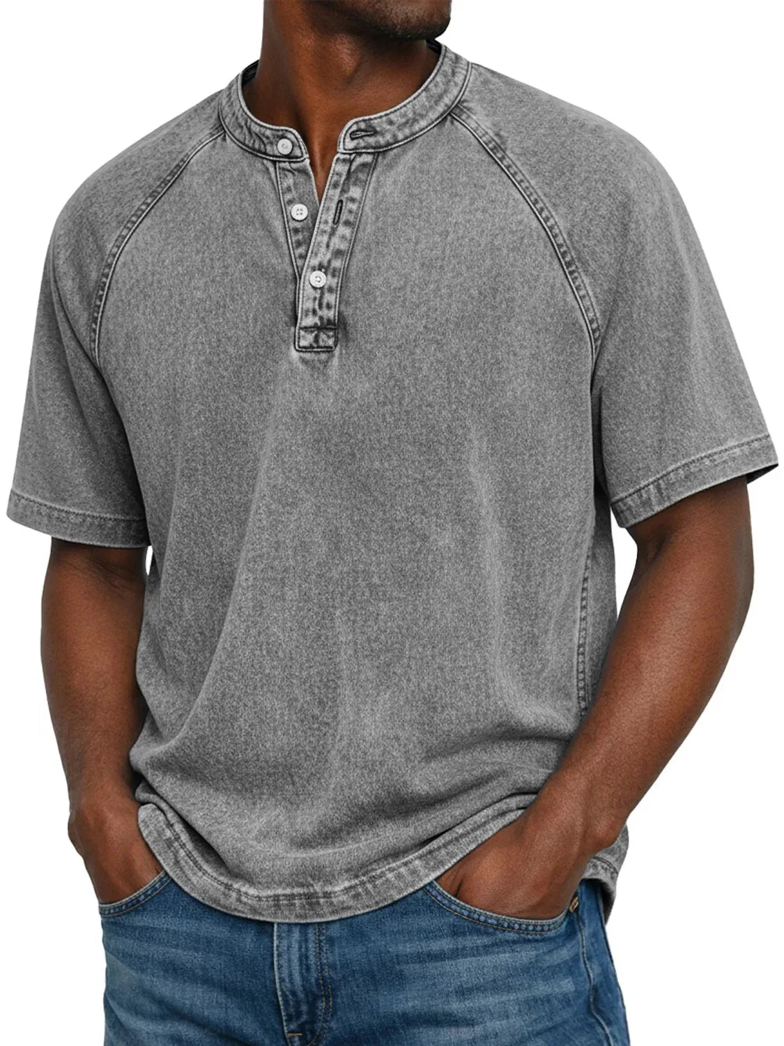 Maglia uomo collo Henley maniche corte casual
