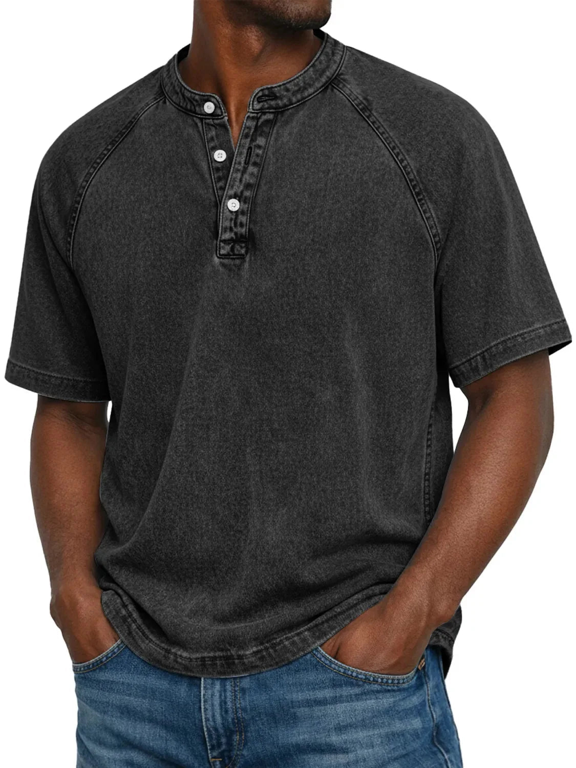 Maglia uomo collo Henley maniche corte casual